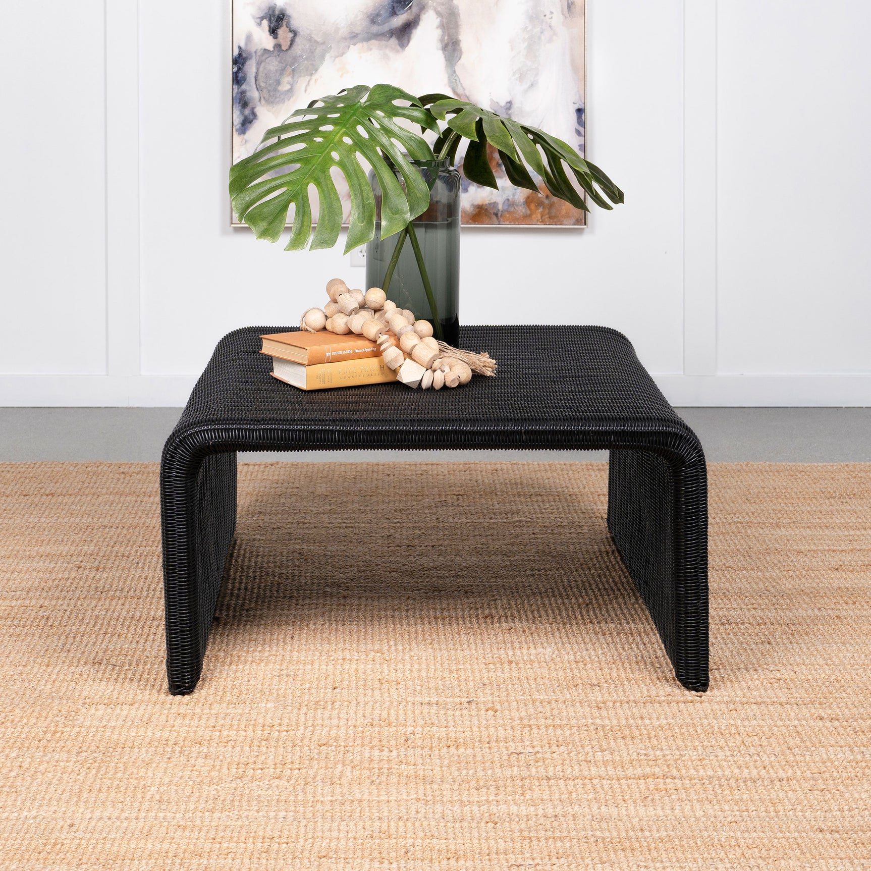Cahya Woven Rattan Square Coffee Table Black - Tampa Furniture Outlet