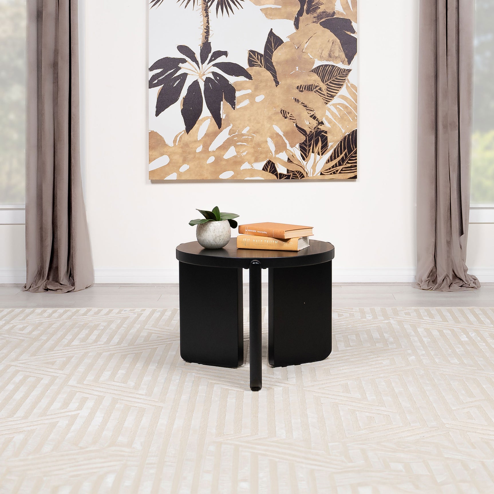 Cordova Round Solid Wood End Table Black - Tampa Furniture Outlet