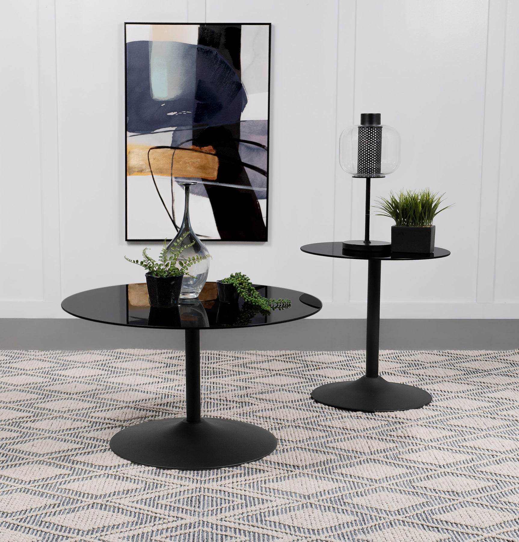 Tampa Furniture Outlet - Coaster - Ganso 2-piece Round Glass Top Coffee and End Table Set Black - 709688-S2