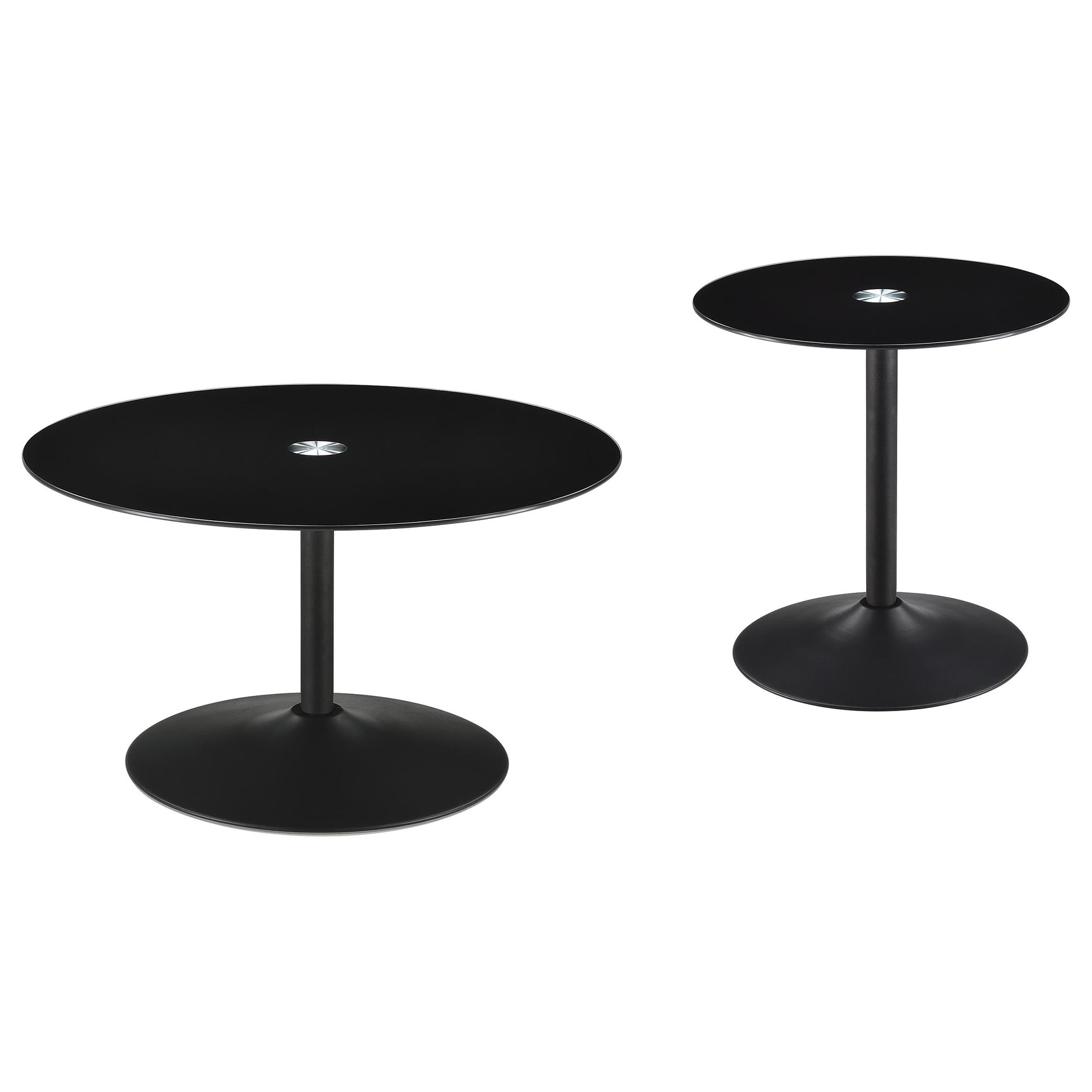 Ganso 2-piece Round Glass Top Coffee and End Table Set Black - Tampa Furniture Outlet