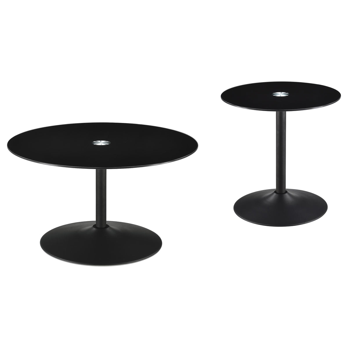 Ganso 2-piece Round Glass Top Coffee and End Table Set Black