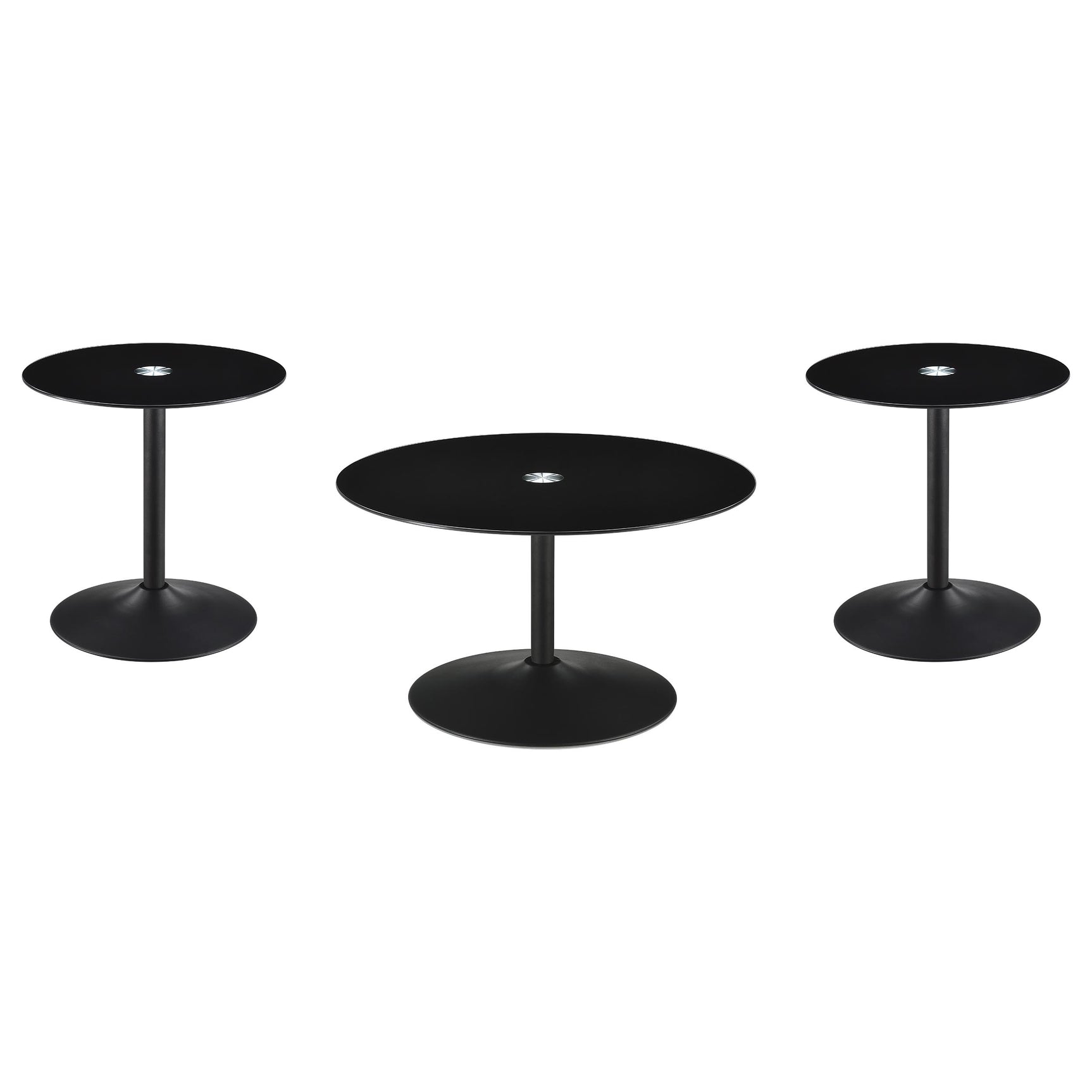 Ganso 3-piece Round Glass Top Coffee and End Table Set Black - Tampa Furniture Outlet