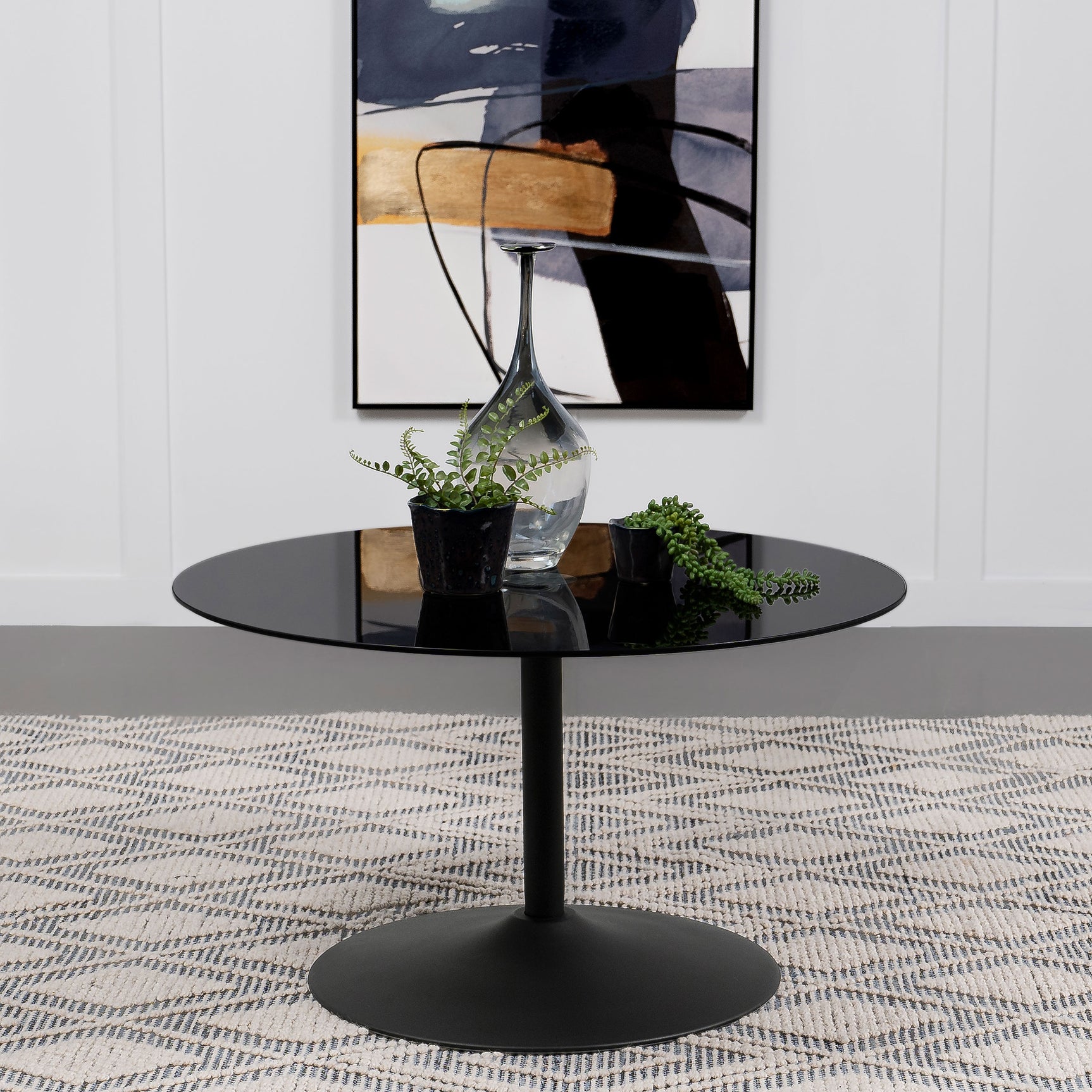 Ganso Round Metal Coffee Table With Tempered Glass Top Black - Tampa Furniture Outlet
