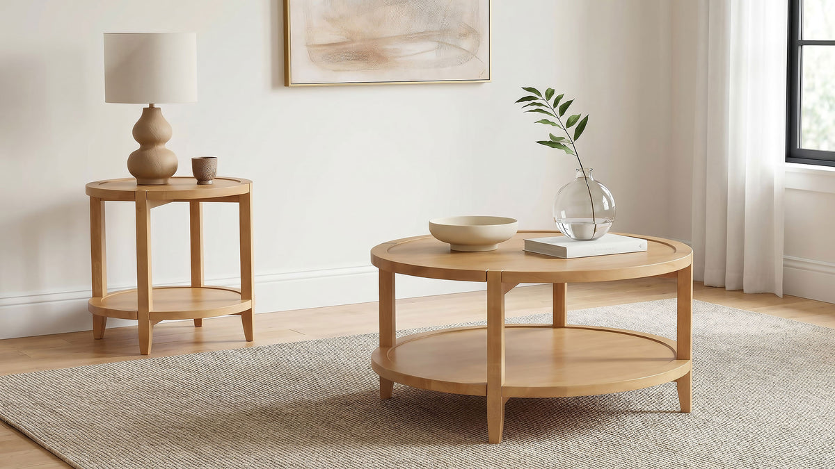 Tampa Furniture Outlet - Coaster - Camillo 2-piece Round Coffee and End Table Set Maple - 709698-S2