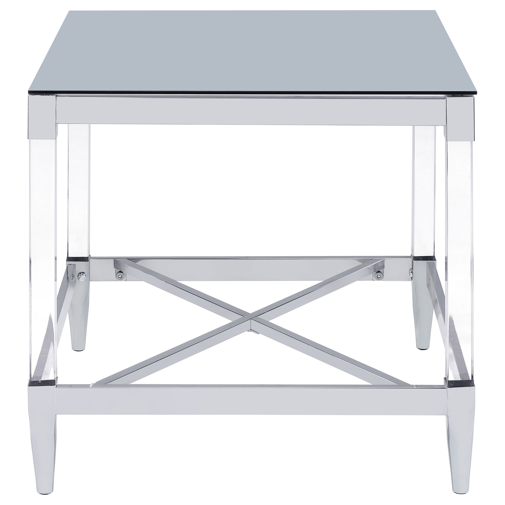 Lindley Square Tempered Mirror Acrylic Side End Table Chrome - Tampa Furniture Outlet