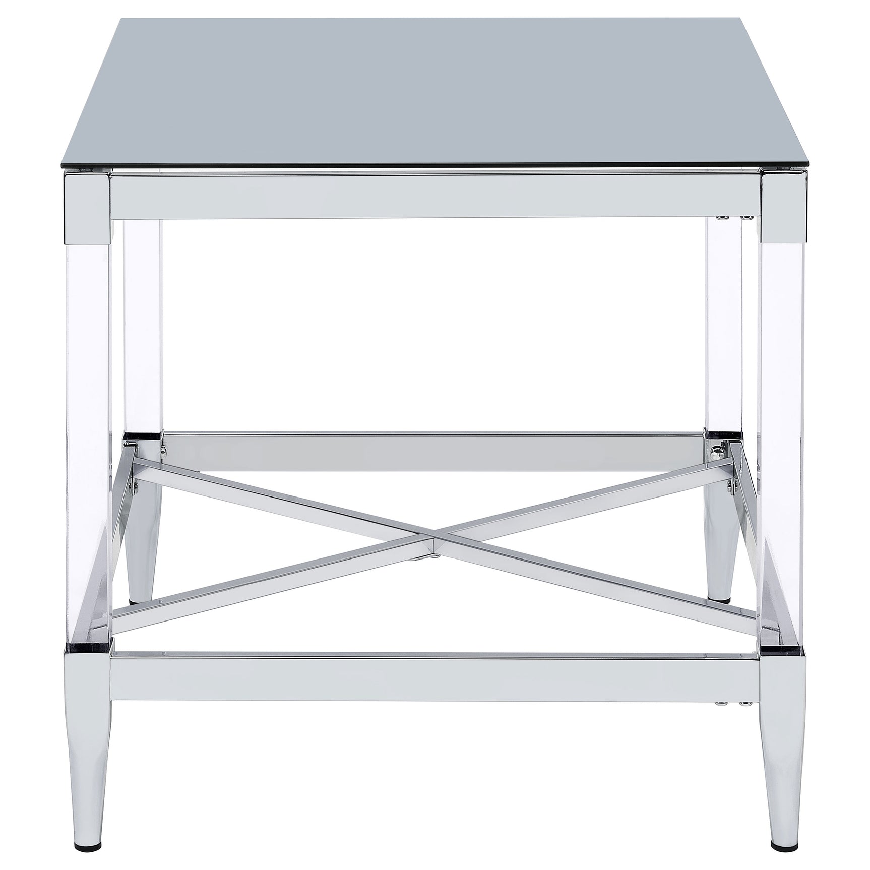 Lindley Square Tempered Mirror Acrylic Side End Table Chrome - Tampa Furniture Outlet