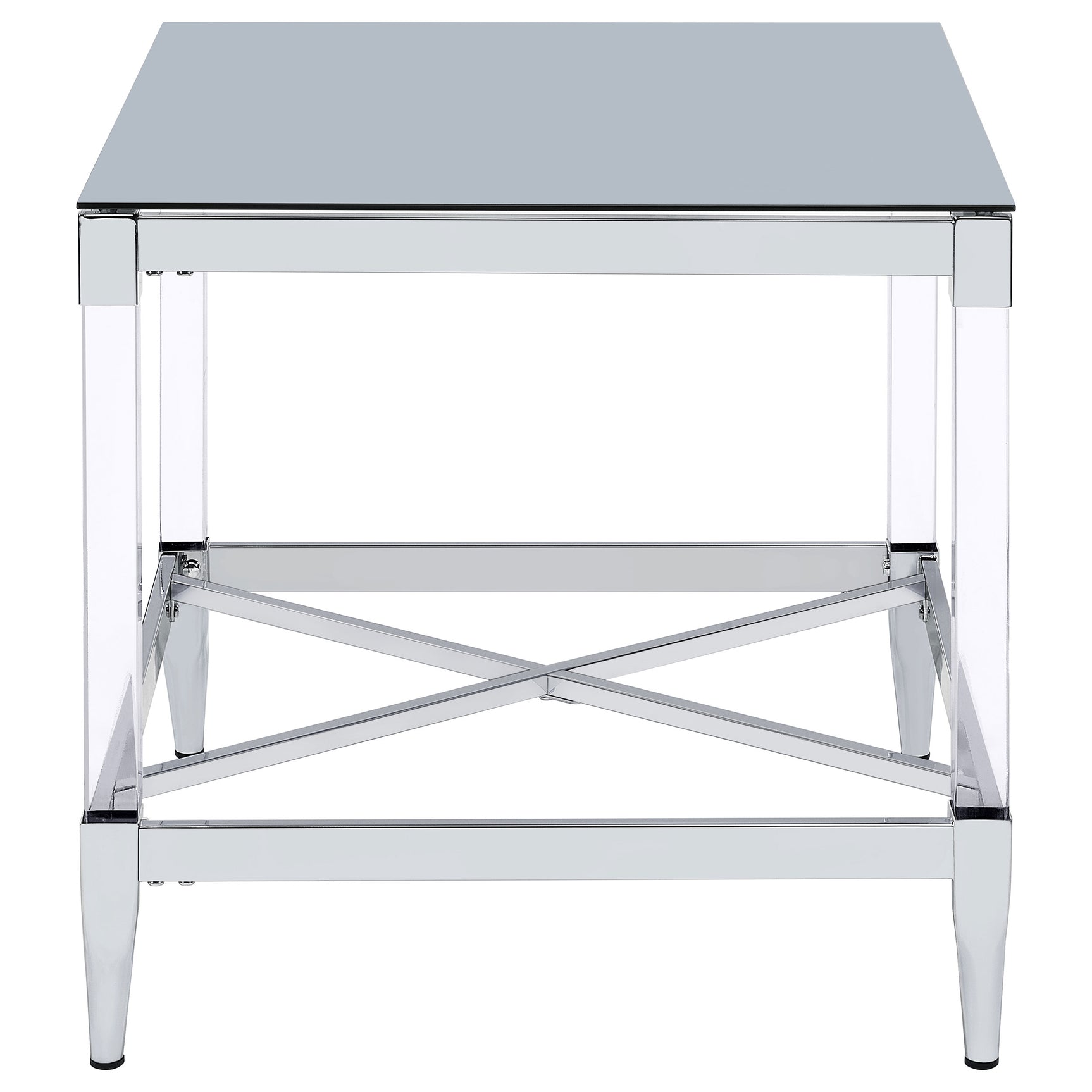 Lindley Square Tempered Mirror Acrylic Side End Table Chrome - Tampa Furniture Outlet