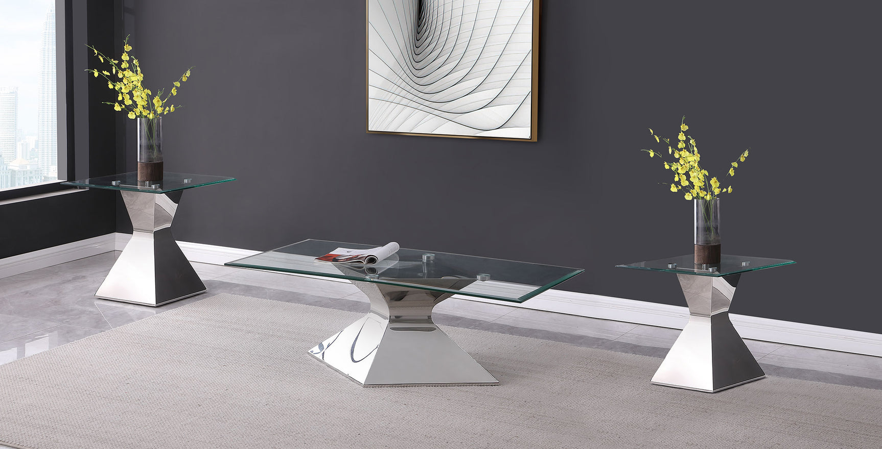 Tampa Furniture Outlet - Coaster - Jenny 3-piece Rectangular Coffee and End Table Set Chrome - 710208-S3