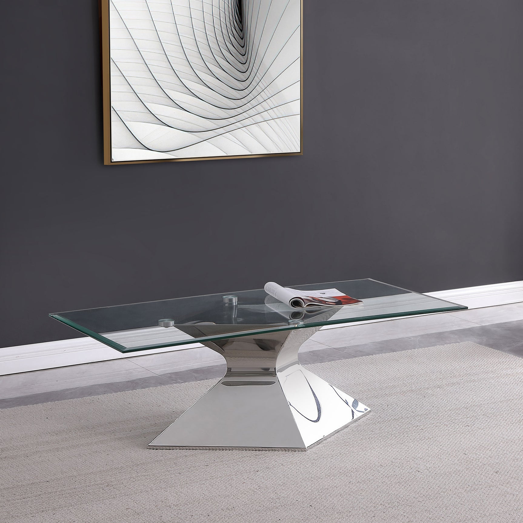 Jenny Glass Top Stainless Steel Coffee Table Chrome - Tampa Furniture Outlet