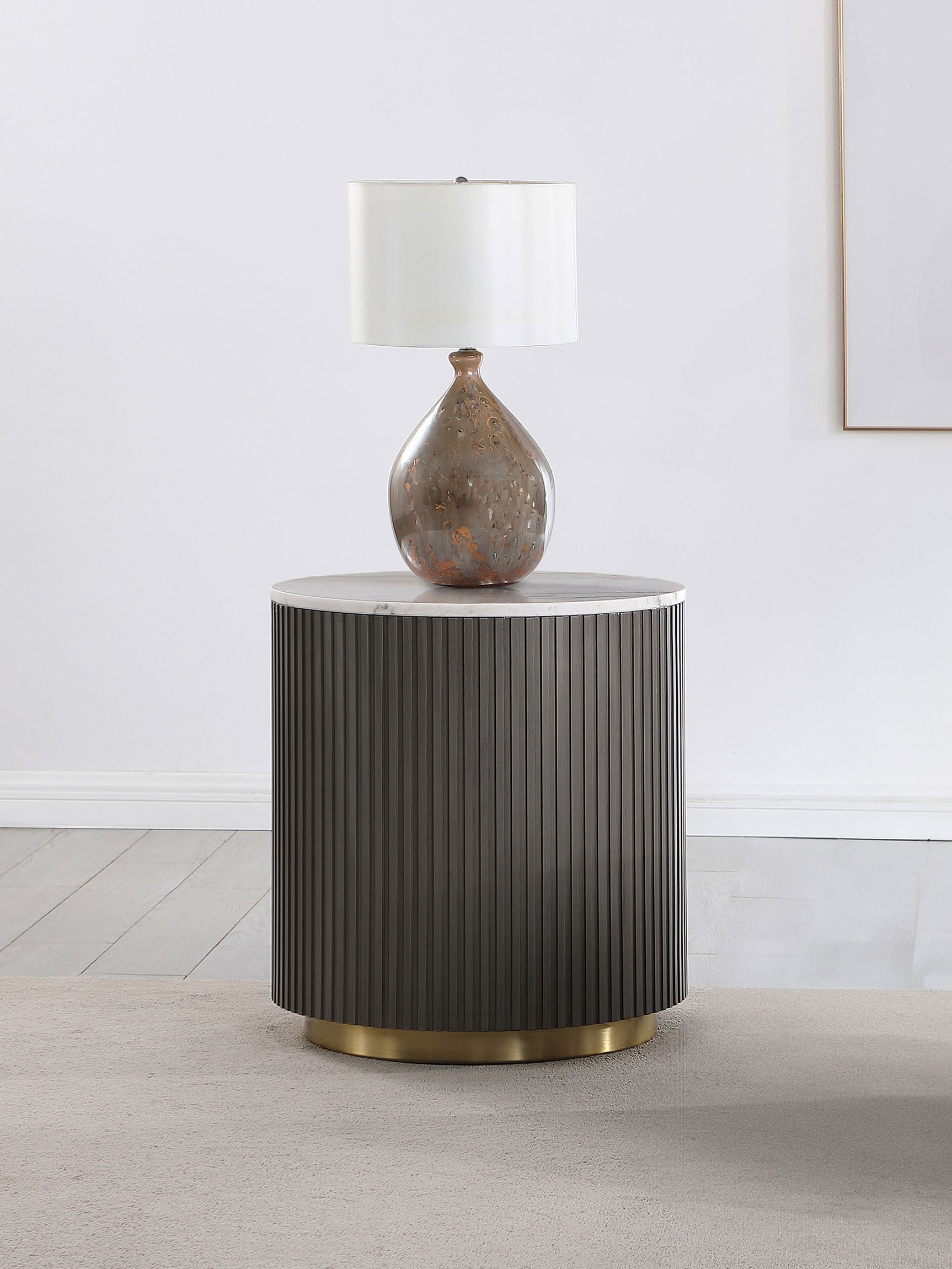 Jason Round White Marble Top Side End Table Charcoal - Tampa Furniture Outlet