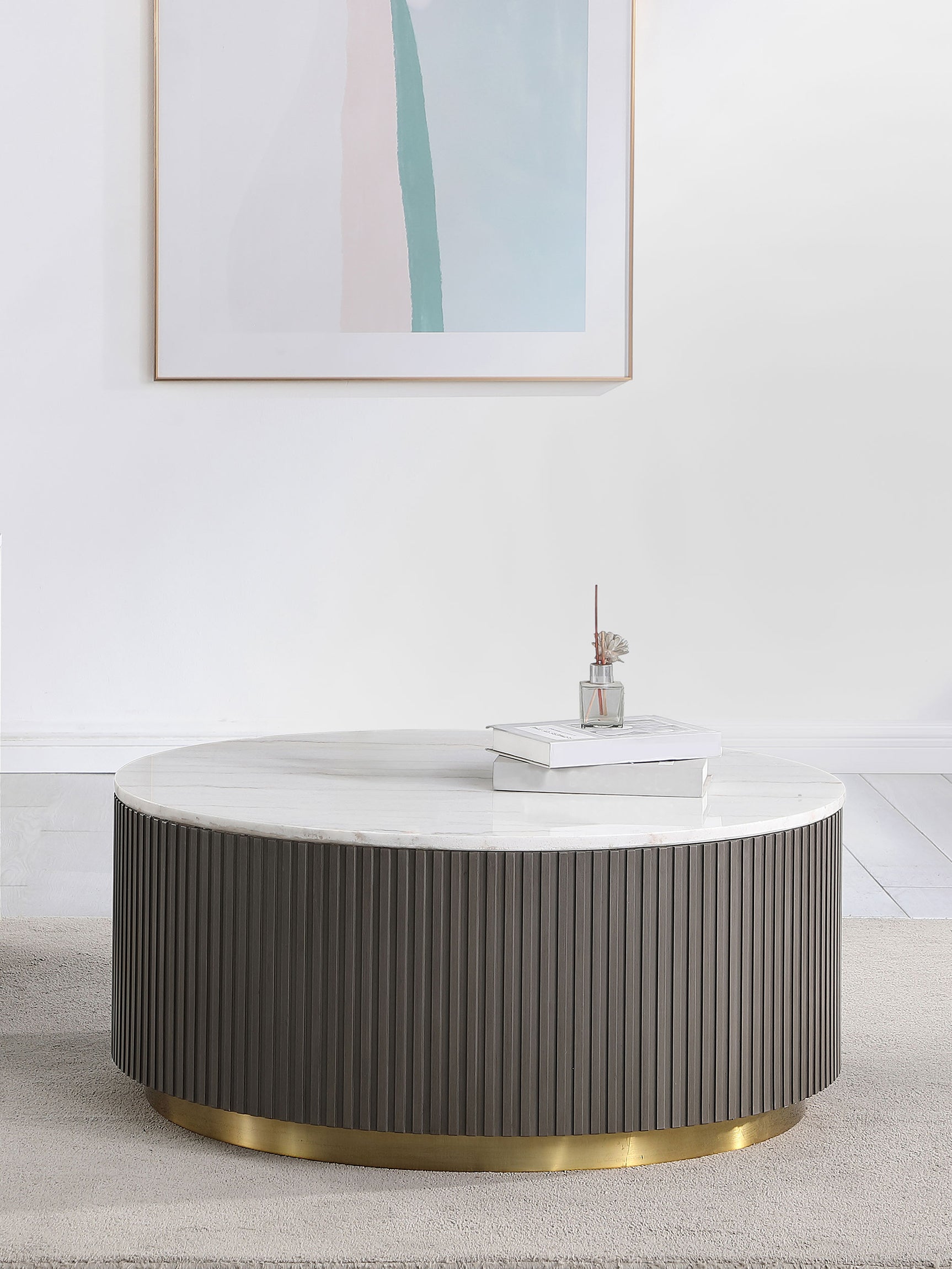 Jason Round White Marble Top Coffee Table Charcoal - Tampa Furniture Outlet