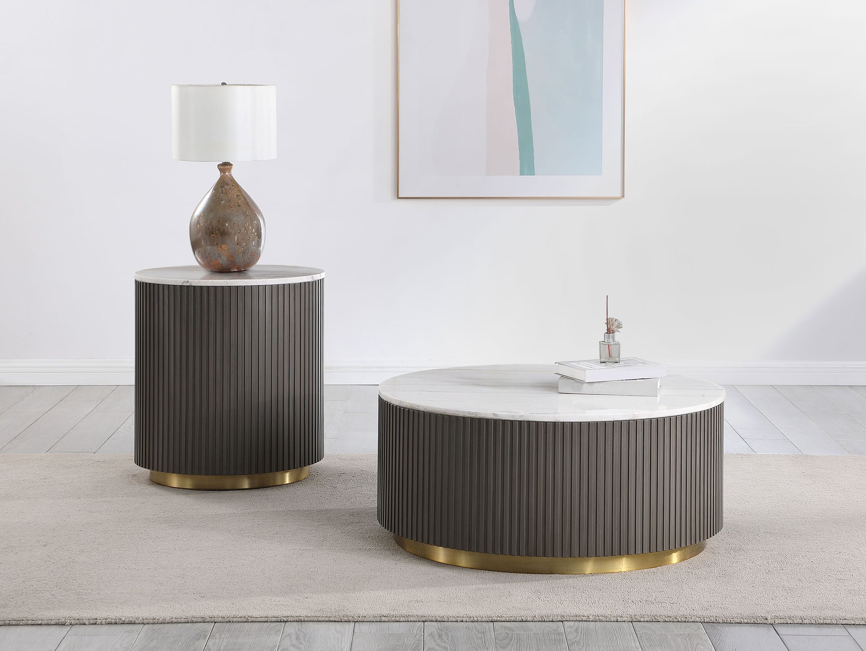 Jason Round White Marble Top Coffee Table Charcoal - Tampa Furniture Outlet
