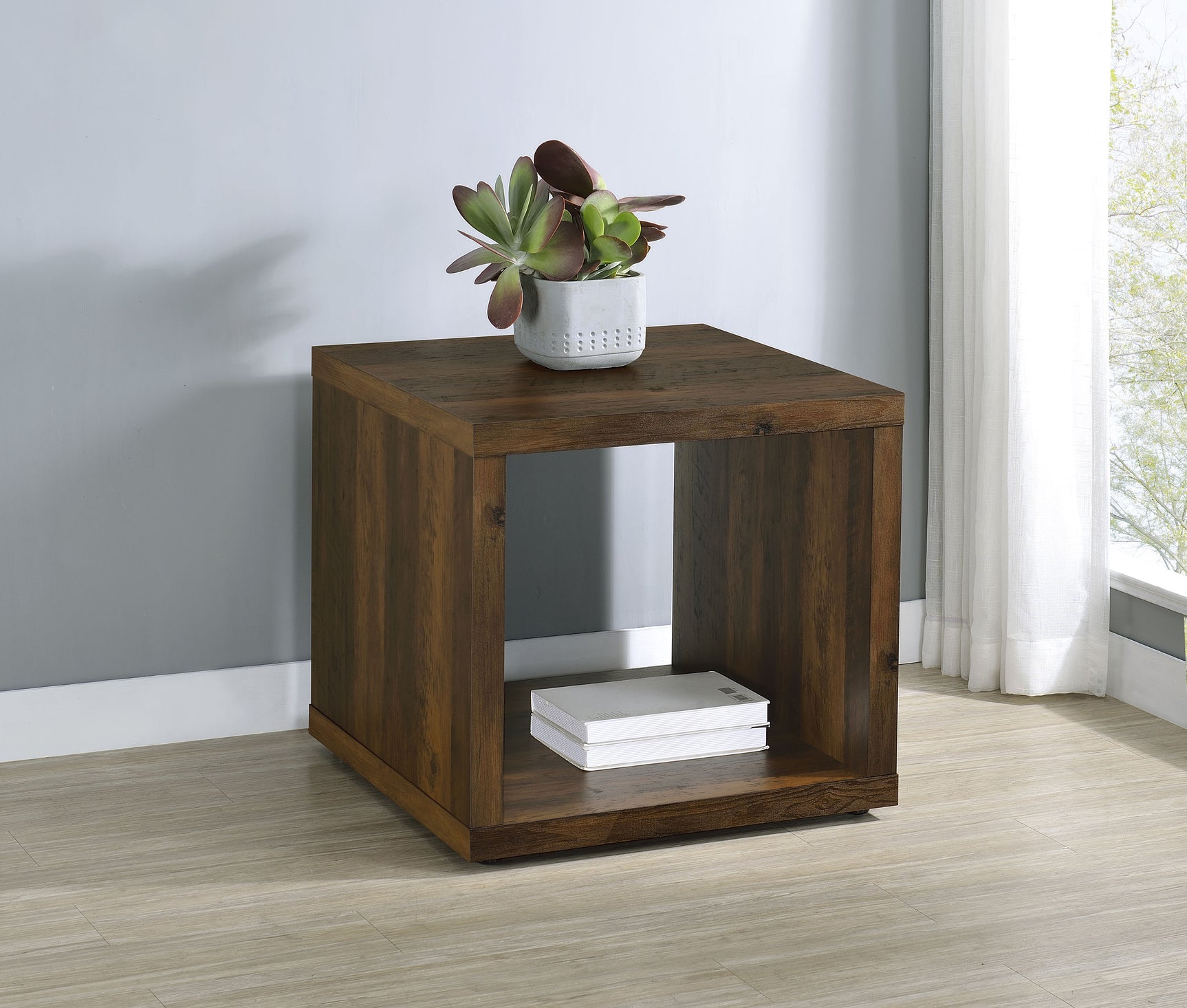 Frisco Square Engineered Wood Side End Table Dark Pine - Tampa Furniture Outlet