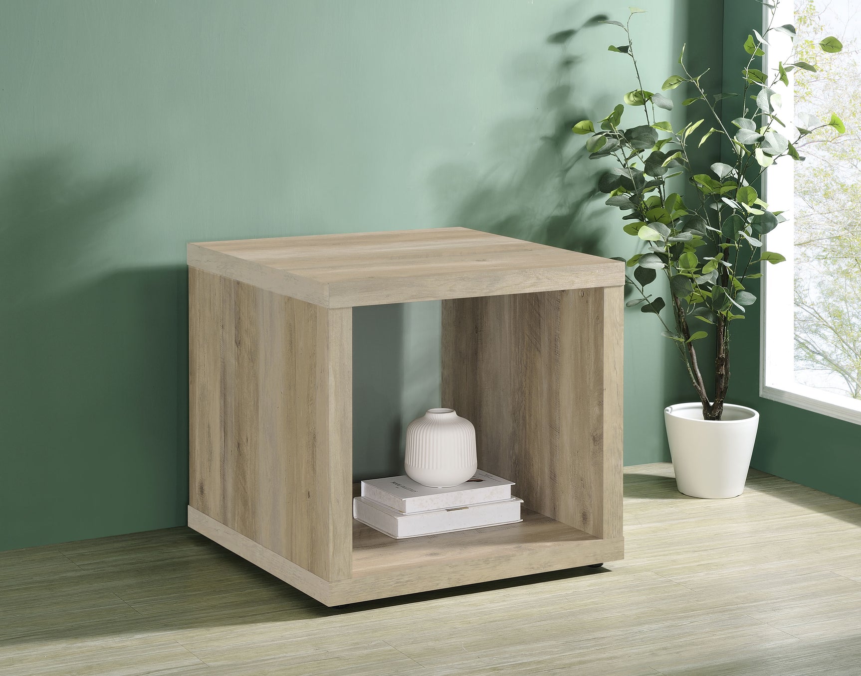 Frisco Square Engineered Wood Side End Table Distressed Pine - Tampa Furniture Outlet