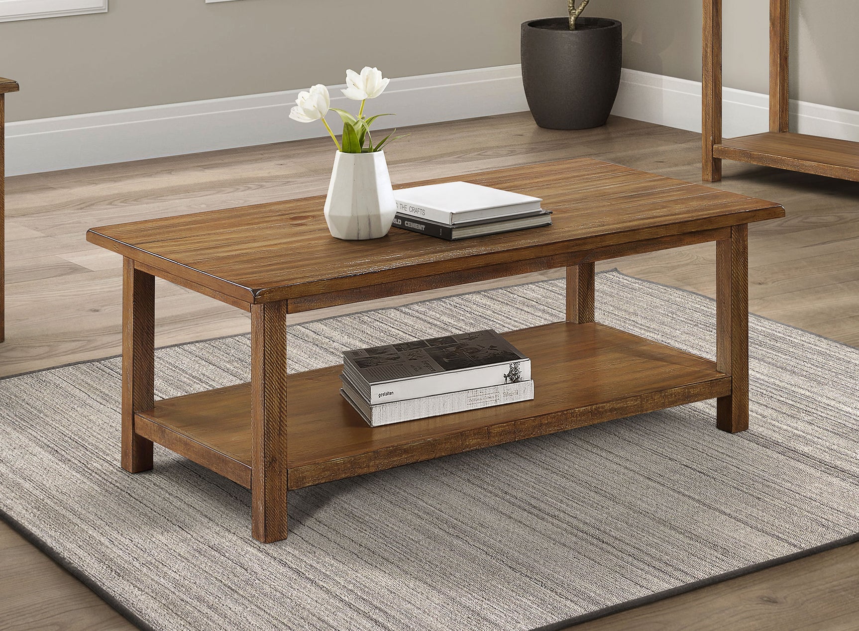 Payne Wood Coffee Table with Shelf Distressed Brown - Tampa Furniture Outlet