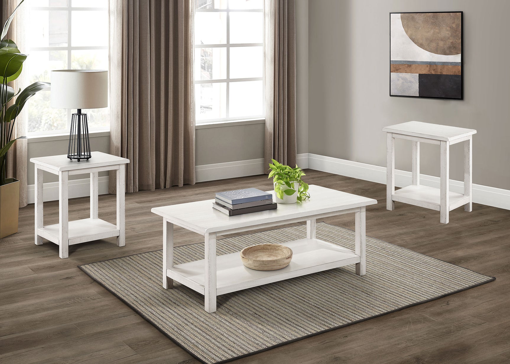 Tampa Furniture Outlet - Coaster - Payne 3-piece Coffee and End Table Set Distressed White - 710558-S3A
