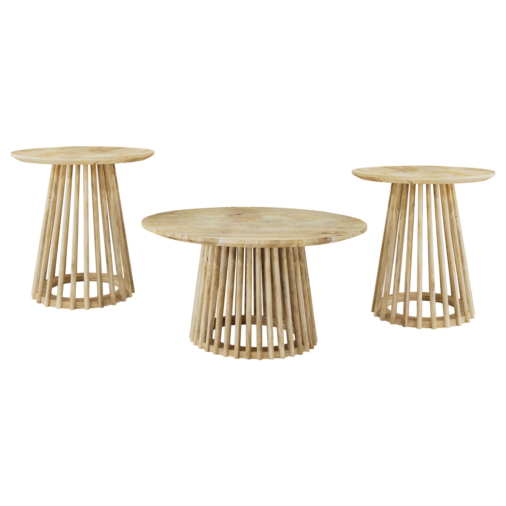 Touhy 3-piece Round Coffee and End Table Set Natural Mango - Tampa Furniture Outlet