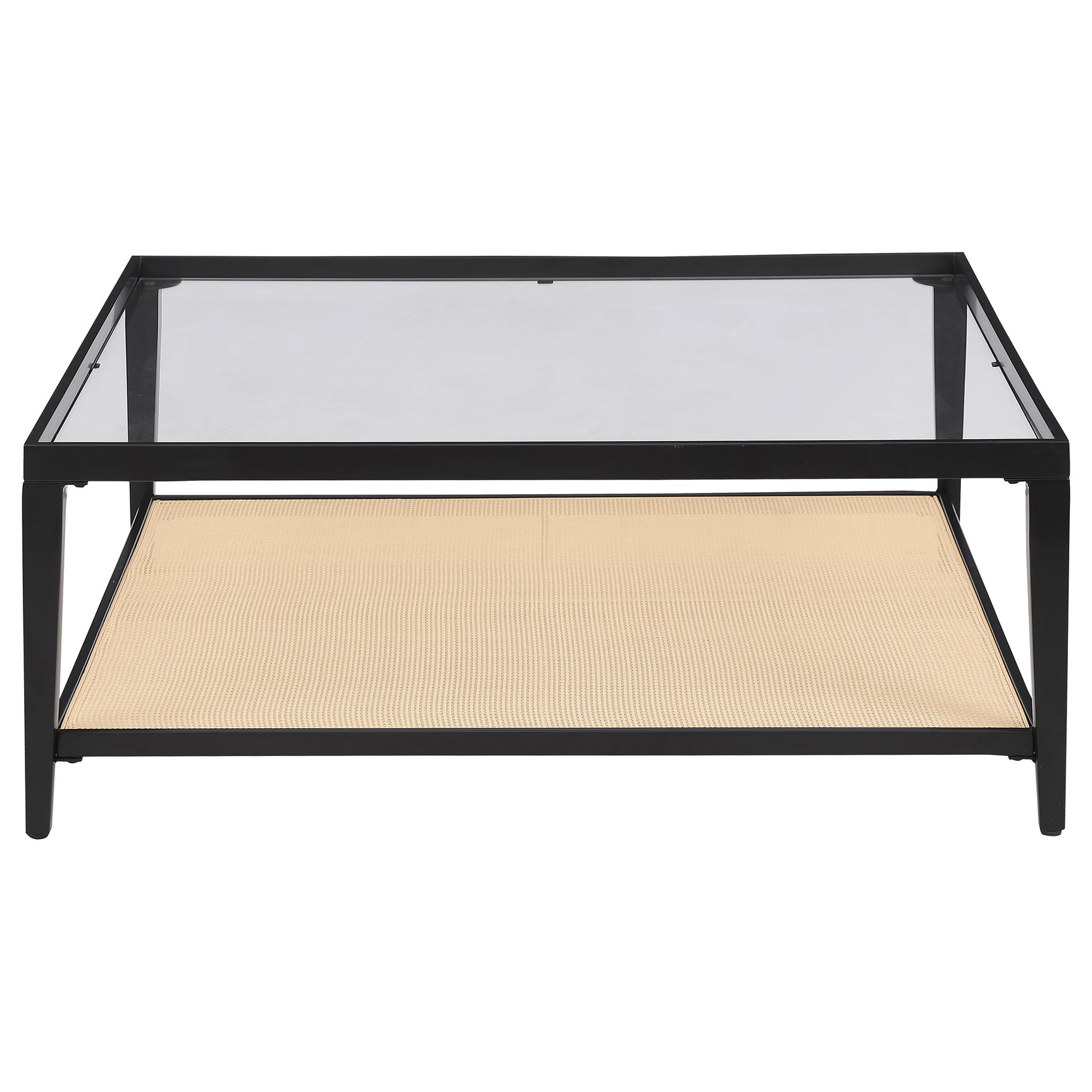 Amherst Glass Top Metal with Cane Shelf Coffee Table Black - Tampa Furniture Outlet