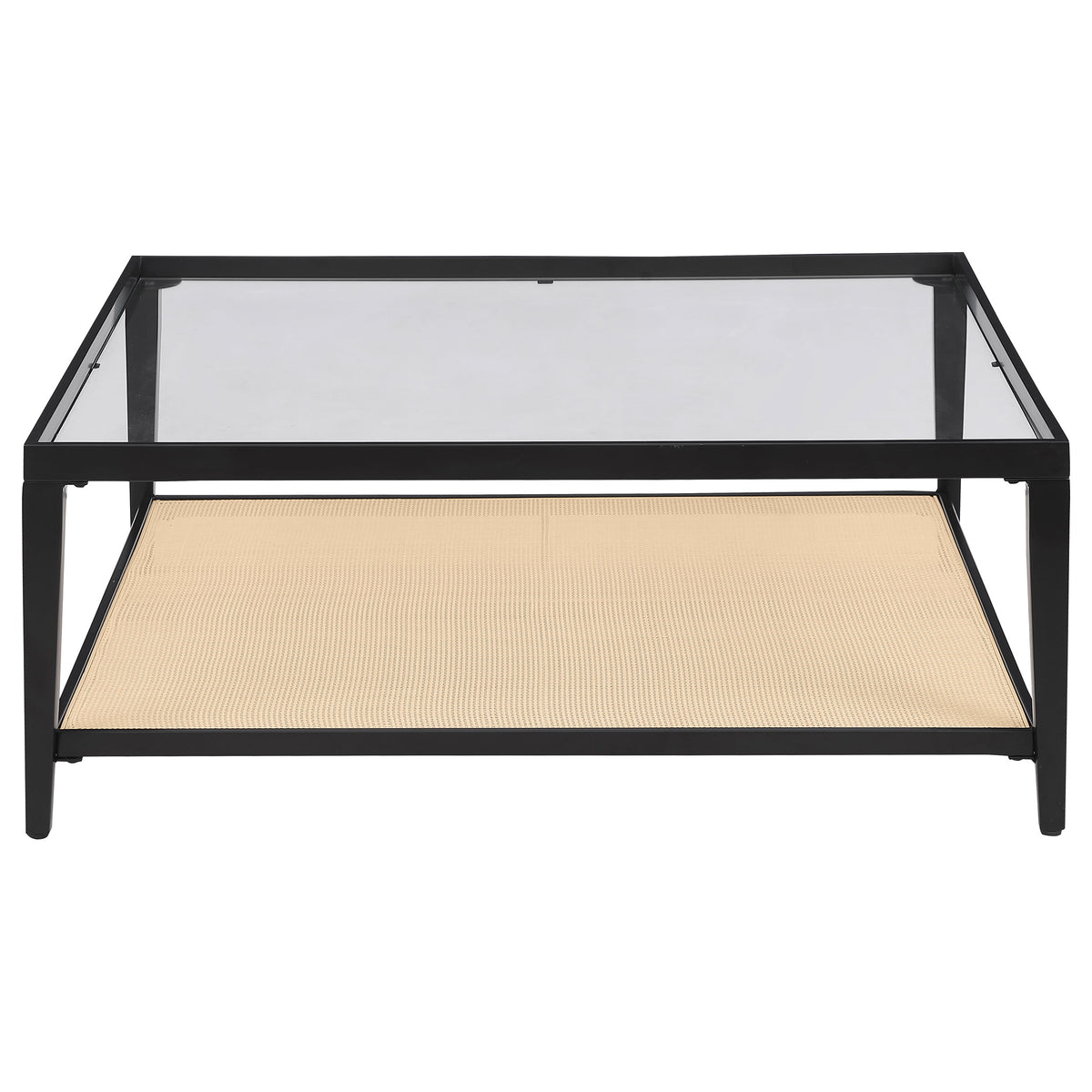 Amherst Glass Top Metal with Cane Shelf Coffee Table Black