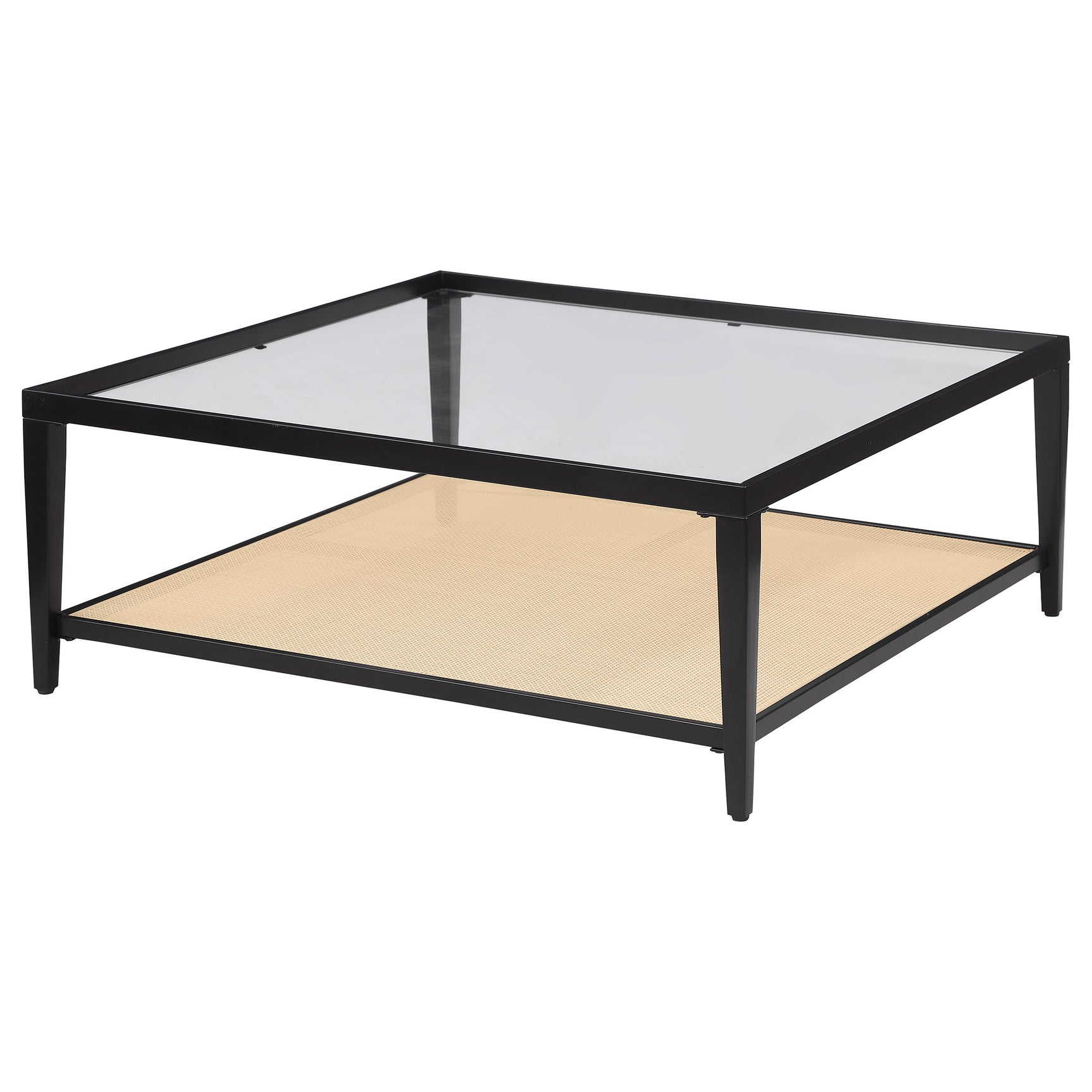 Amherst Glass Top Metal with Cane Shelf Coffee Table Black - Tampa Furniture Outlet