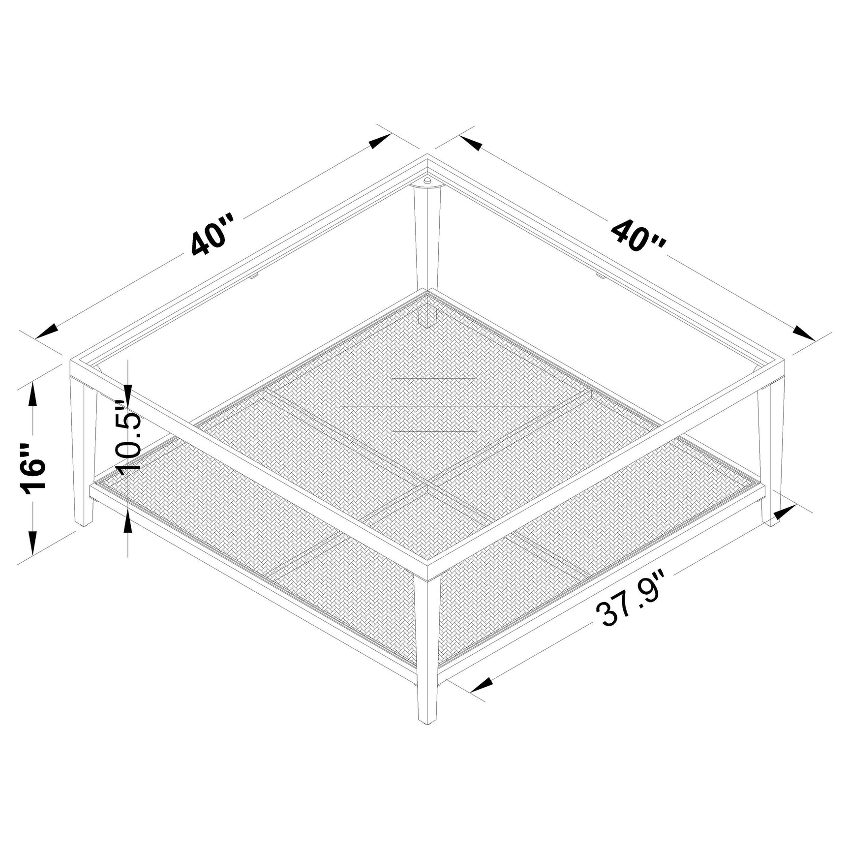 Amherst Glass Top Metal with Cane Shelf Coffee Table Black - Tampa Furniture Outlet