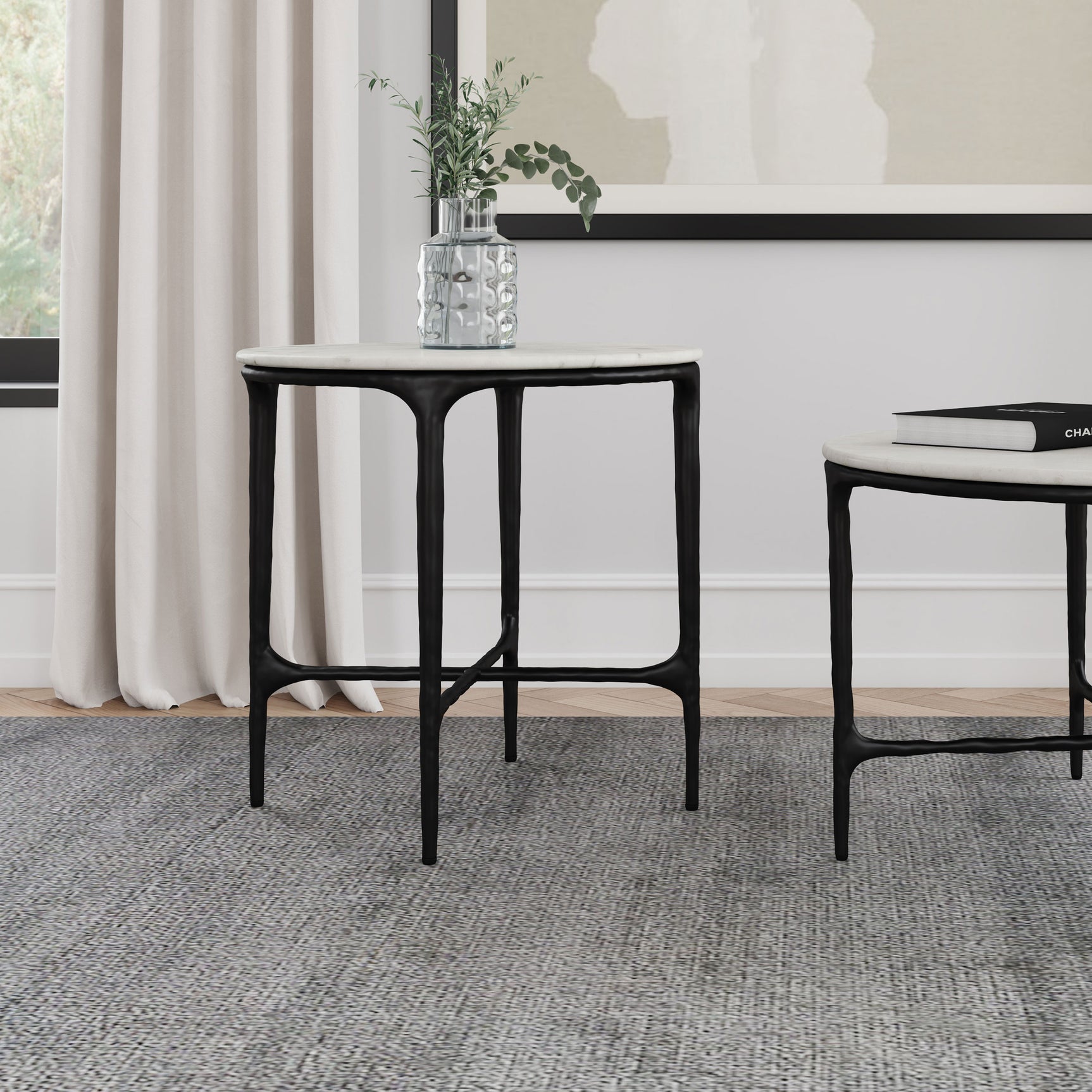 Hermas Round Genuine Marble Top Metal End Side Table White - Tampa Furniture Outlet