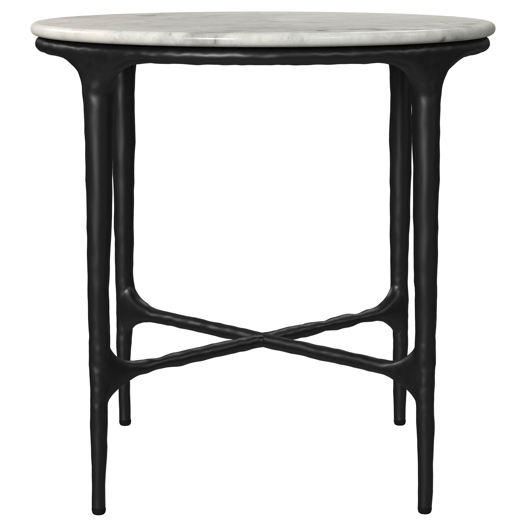 Hermas Round Genuine Marble Top Metal End Side Table White - Tampa Furniture Outlet