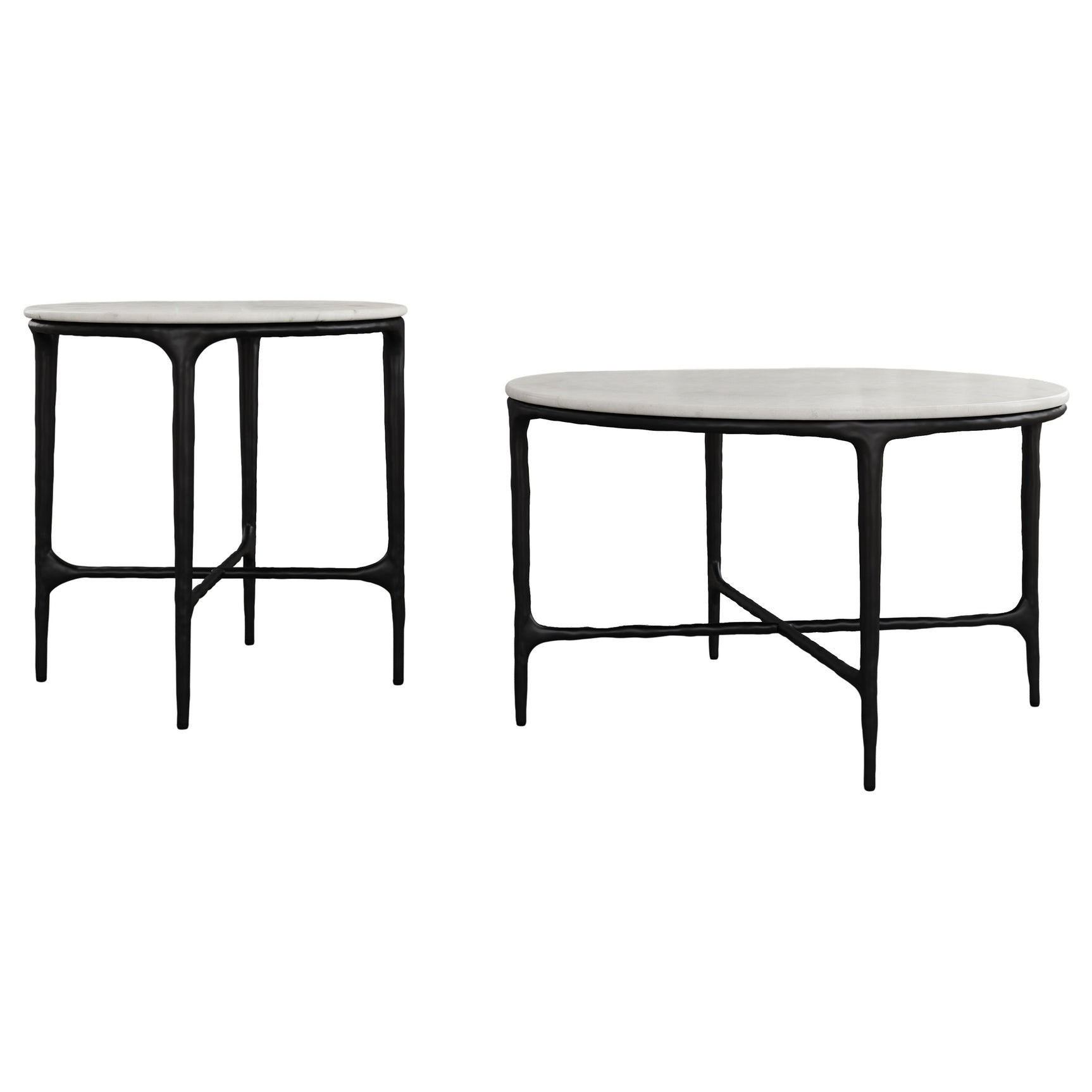 Hermas 2-piece Round Marble Coffee and End Table Set White - Tampa Furniture Outlet