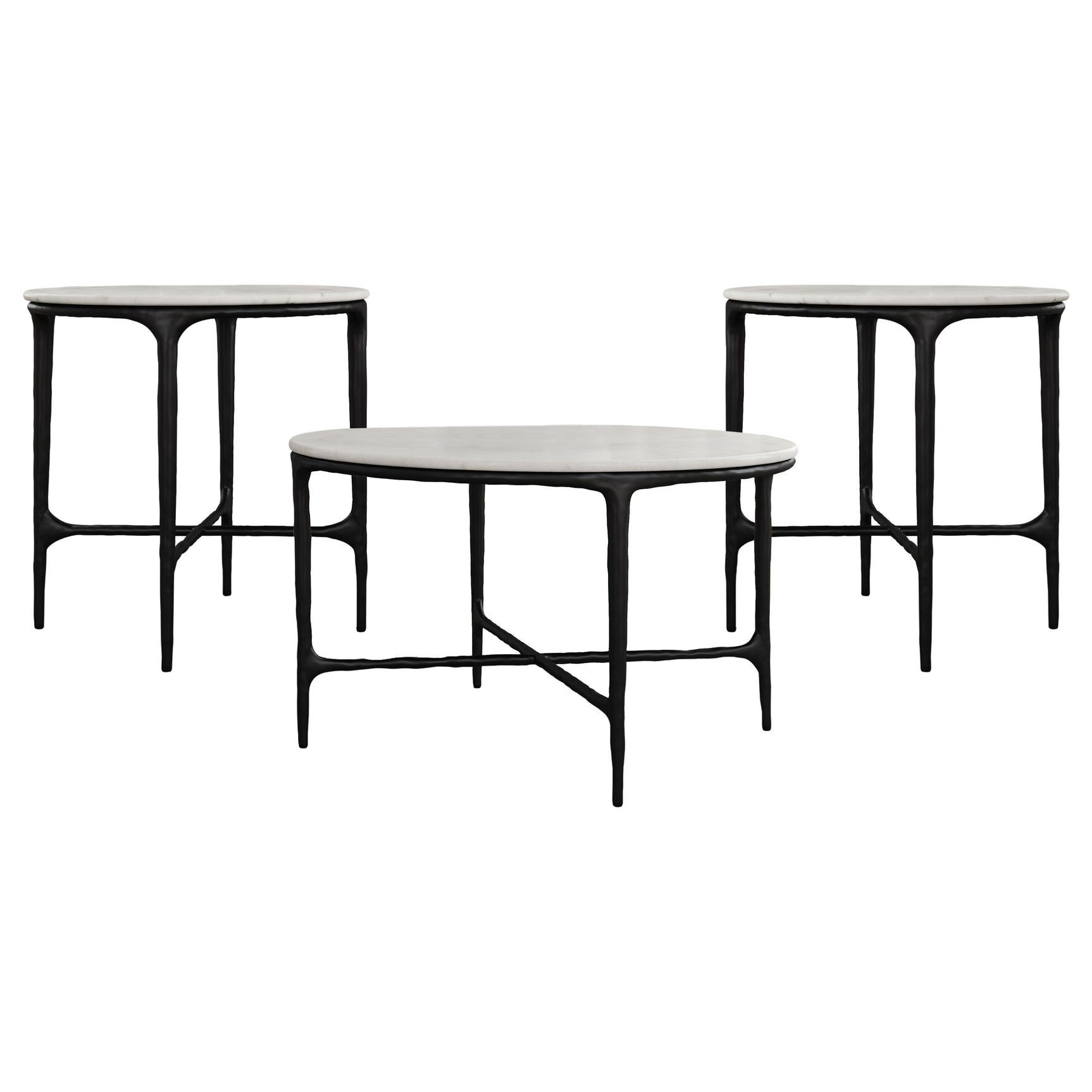 Hermas 3-piece Round Marble Coffee and End Table Set White - Tampa Furniture Outlet