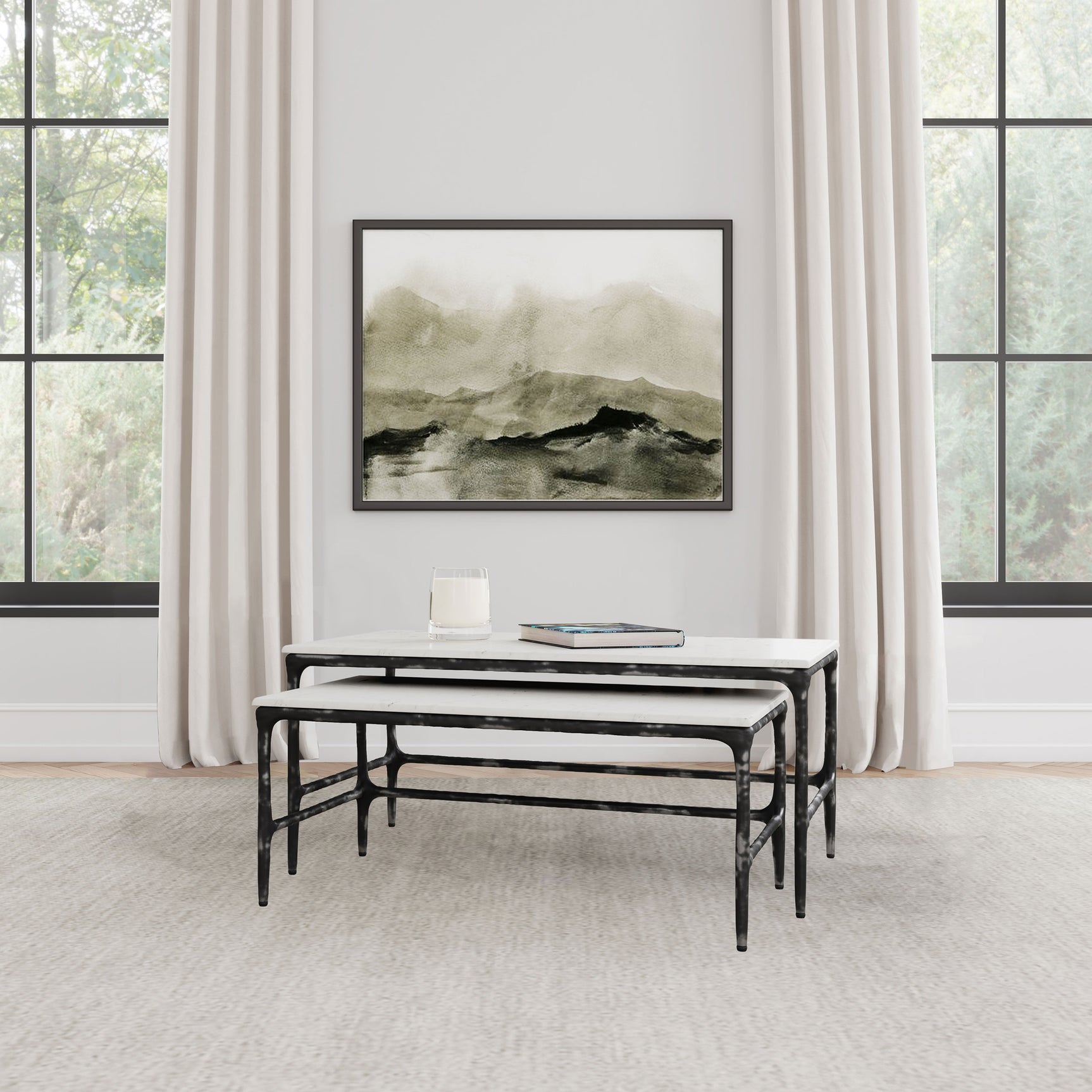 Ebby 2-piece Genuine Marble Top Nesting Coffee Tables White