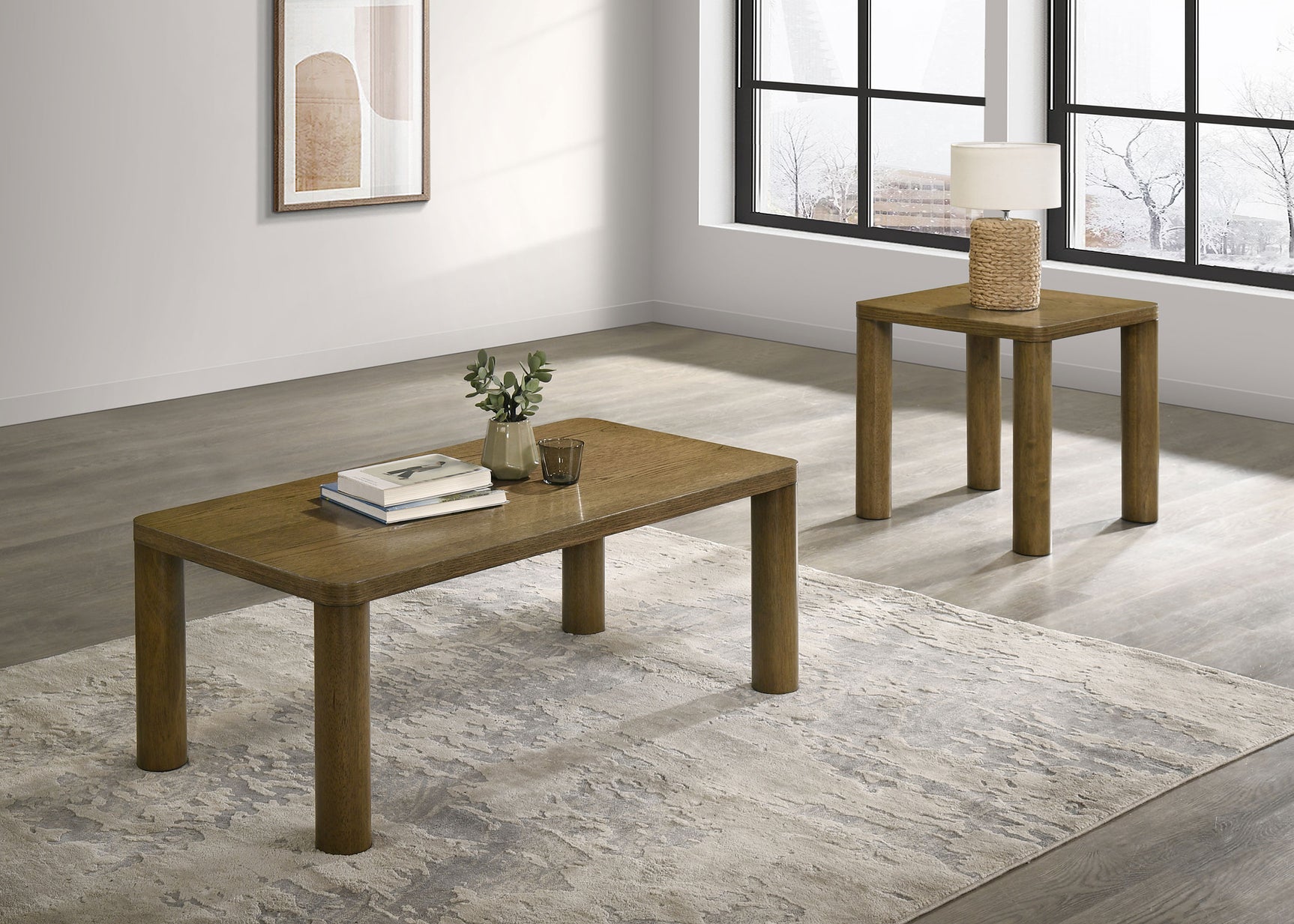 Castlewood Engineered Wood Accent Side End Table Brown Oak