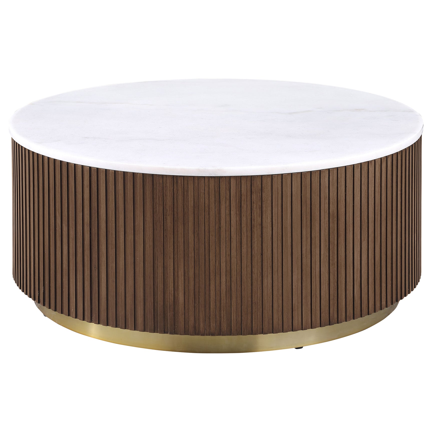 Tampa Furniture Outlet - Coaster - Jason Round White Marble Top Coffee Table Honey Brown - 712418