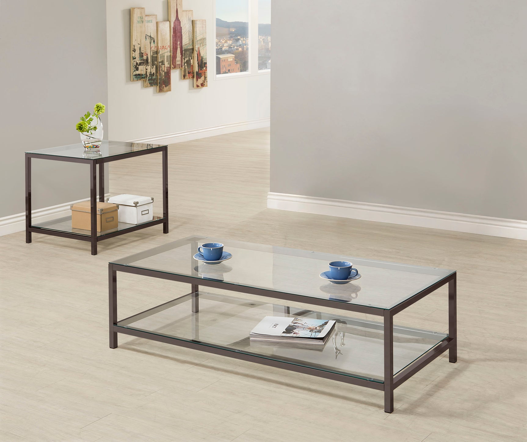 Tampa Furniture Outlet - Coaster - Trini 2-piece Coffee and End Table Set Black Nickel - 720228-S2