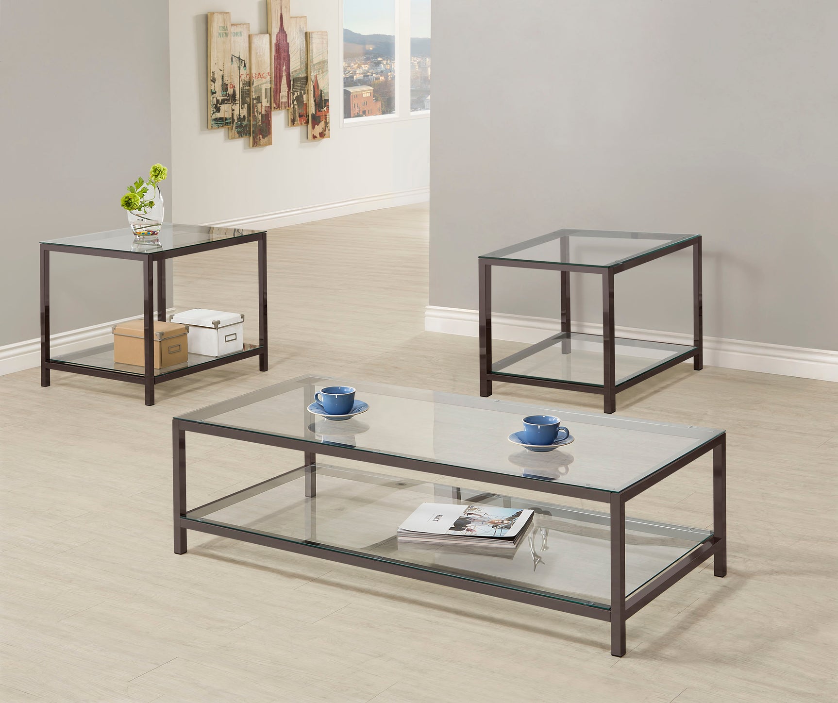 Tampa Furniture Outlet - Coaster - Trini 3-piece Coffee and End Table Set Black Nickel - 720228-S3