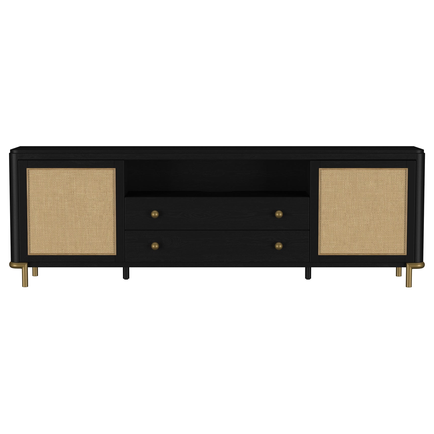Arini Rattan Cane 2-door TV Stand Media Console Black - Tampa Furniture Outlet