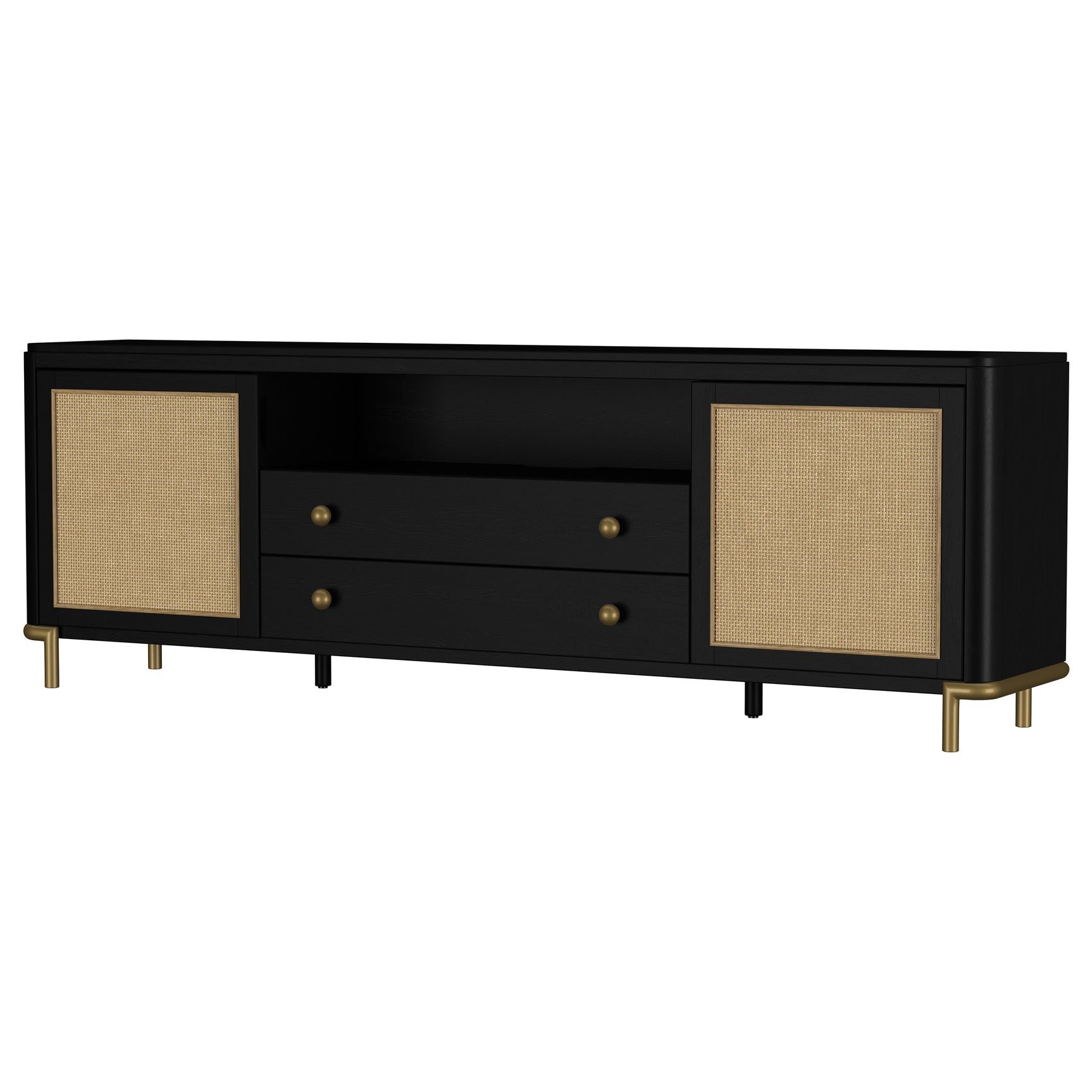 Arini Rattan Cane 2-door TV Stand Media Console Black - Tampa Furniture Outlet