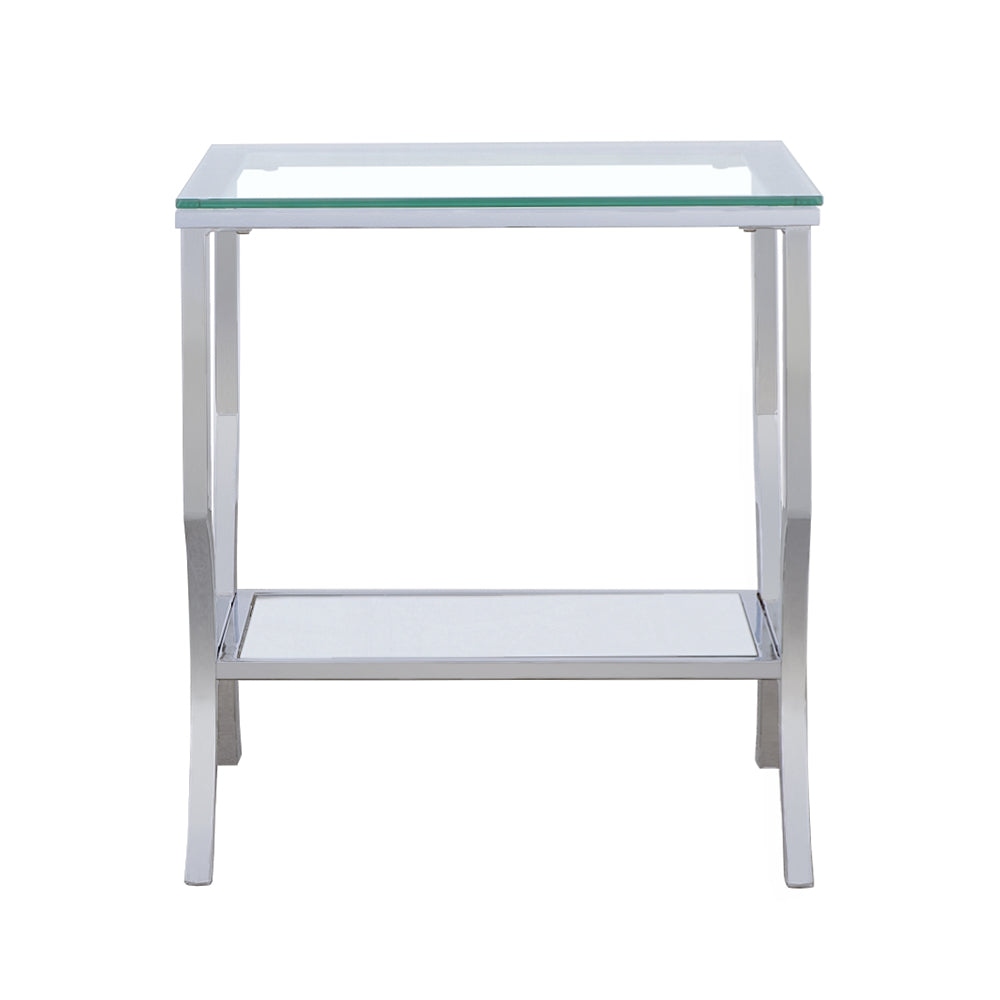 Saide Square Glass Top Side End Table Chrome - Tampa Furniture Outlet