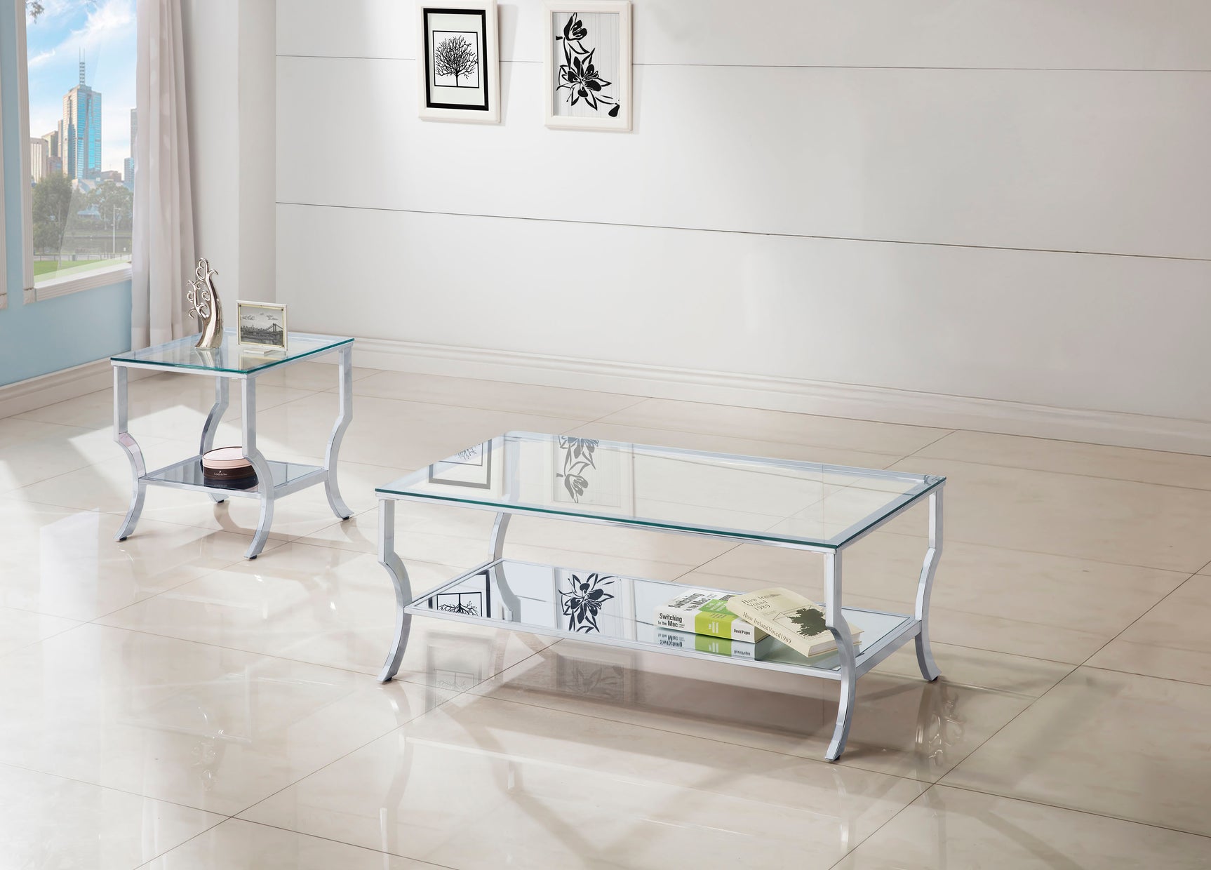Tampa Furniture Outlet - Coaster - Saide 2-piece Glass Top Coffee and End Table Set Chrome - 720338-S2