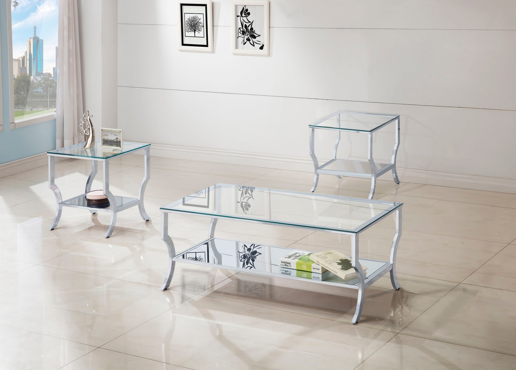 Tampa Furniture Outlet - Coaster - Saide 3-piece Glass Top Coffee and End Table Set Chrome - 720338-S3