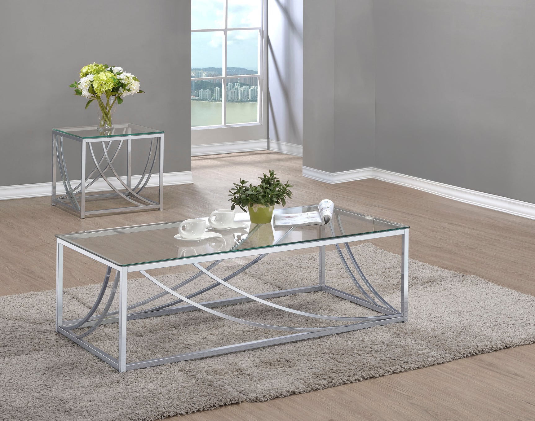 Tampa Furniture Outlet - Coaster - Lille 2-piece Glass Top Coffee And End Table Set Chrome - 720498-S2