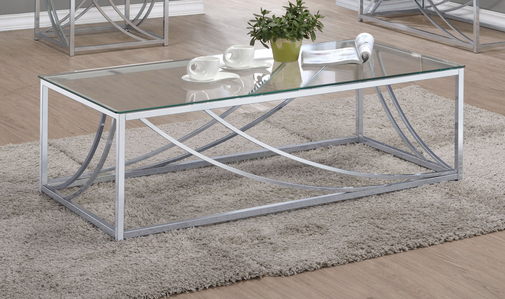 Lille Rectangular Glass Top Coffee Table Chrome - Tampa Furniture Outlet