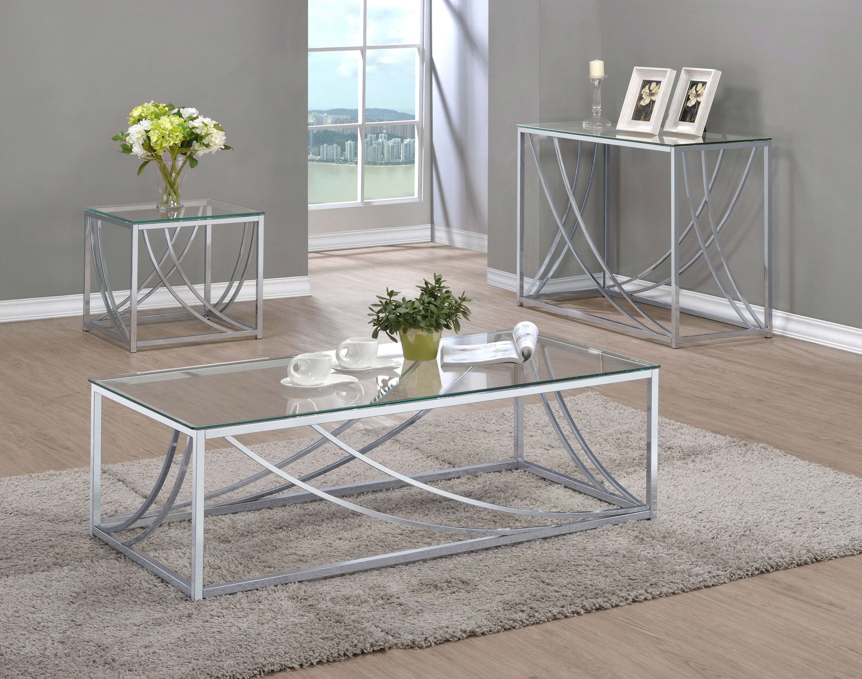 Lille Glass Top Entryway Console Table Accents Chrome - Tampa Furniture Outlet