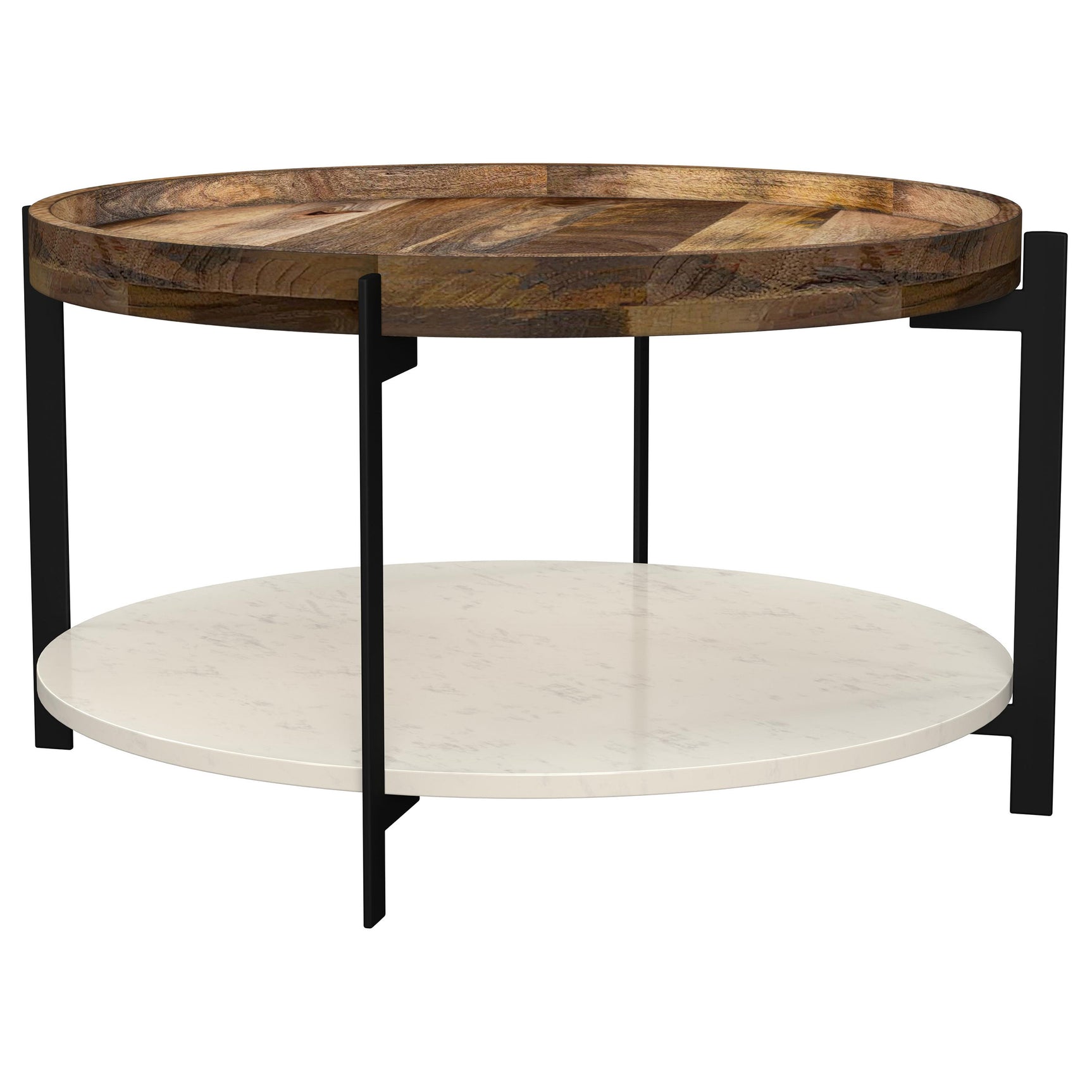 Tampa Furniture Outlet - Coaster - Adhvik Round Wood Top Marble Shelf Coffee Table Natural - 721888