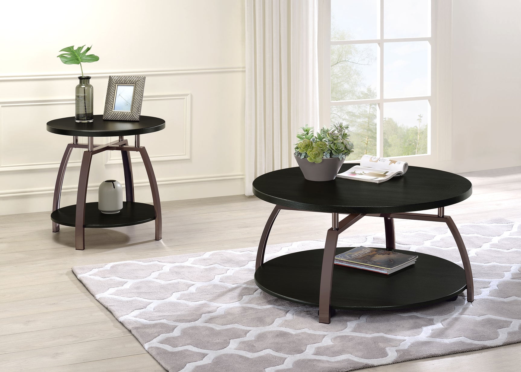 Tampa Furniture Outlet - Coaster - Dacre 2-piece Round Coffee and End Table Set Dark Charcoal - 722208-S2