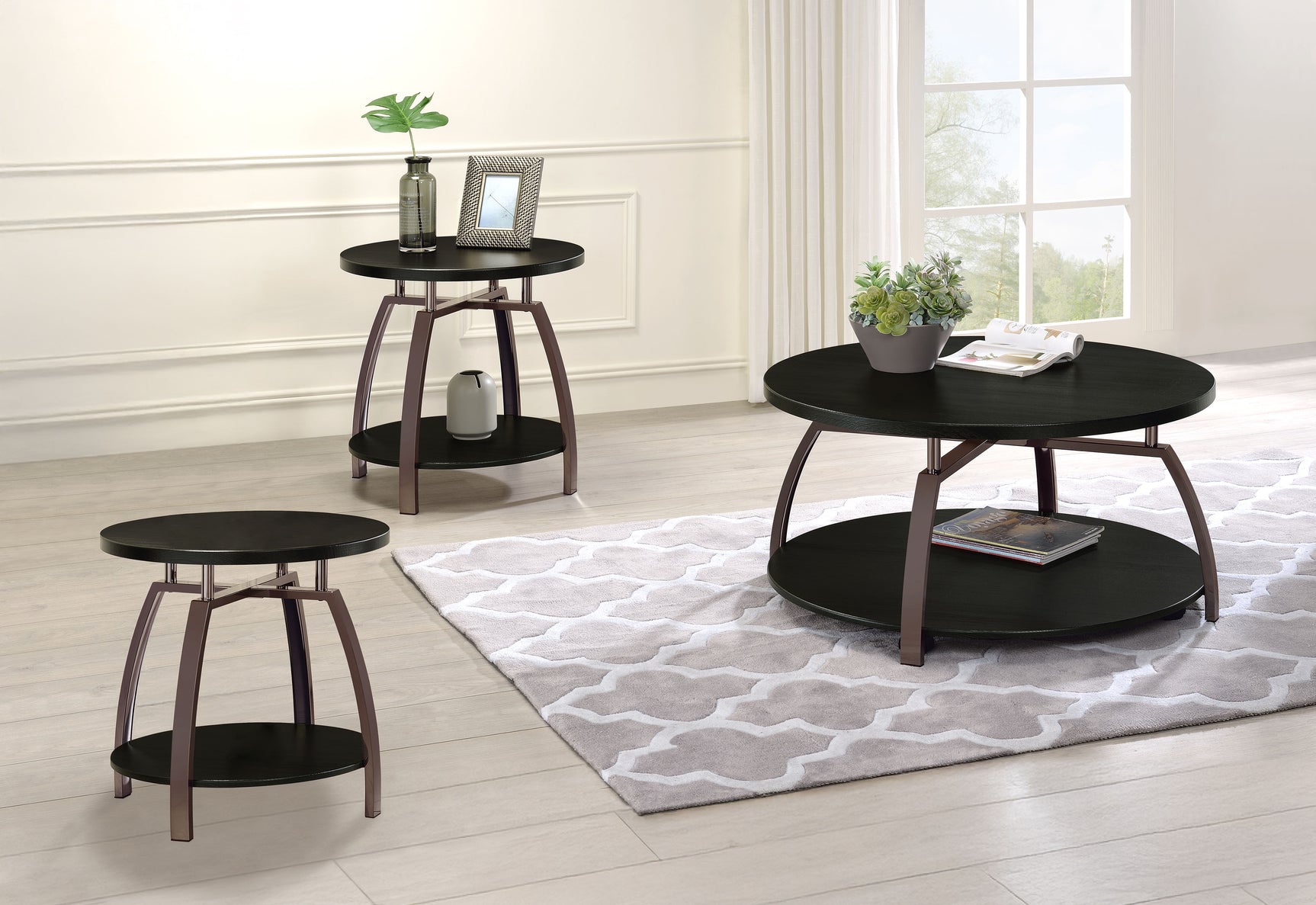 Tampa Furniture Outlet - Coaster - Dacre 3-piece Round Coffee and End Table Set Dark Charcoal - 722208-S3
