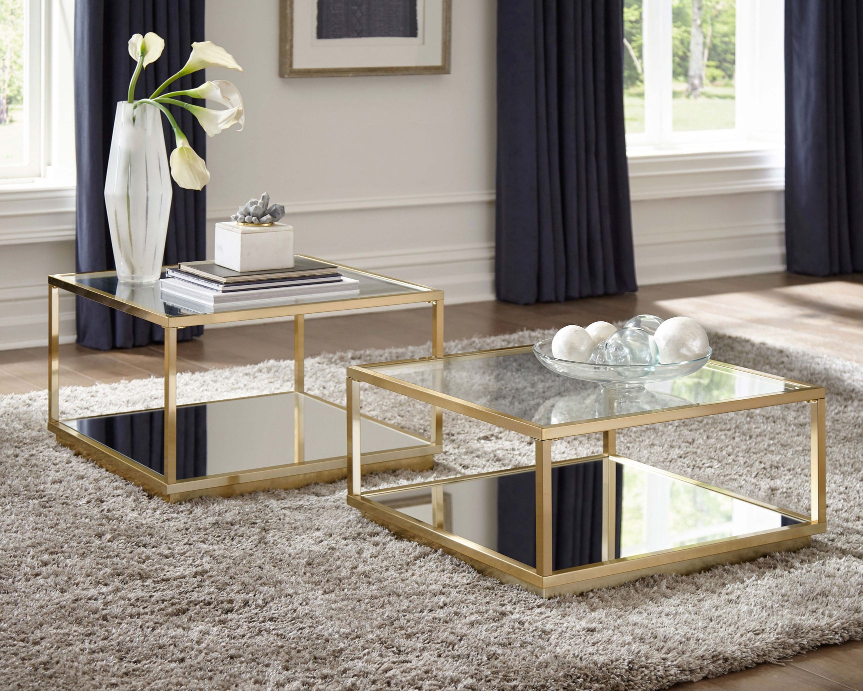 Tampa Furniture Outlet - Coaster - Renee 2-piece Square Coffee Table Set Rose Brass - 722660