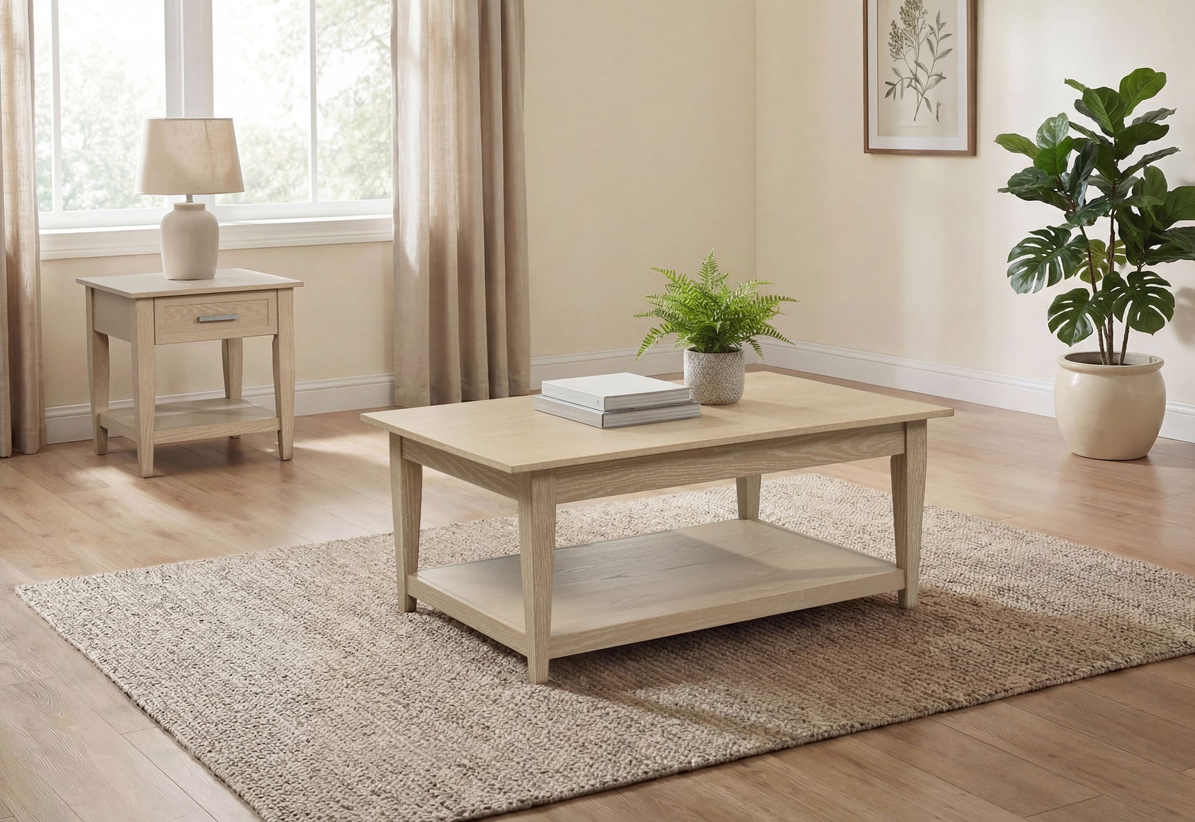 Lindenton 2-piece Wood Lift-Top Coffee and End Table Set Blonde