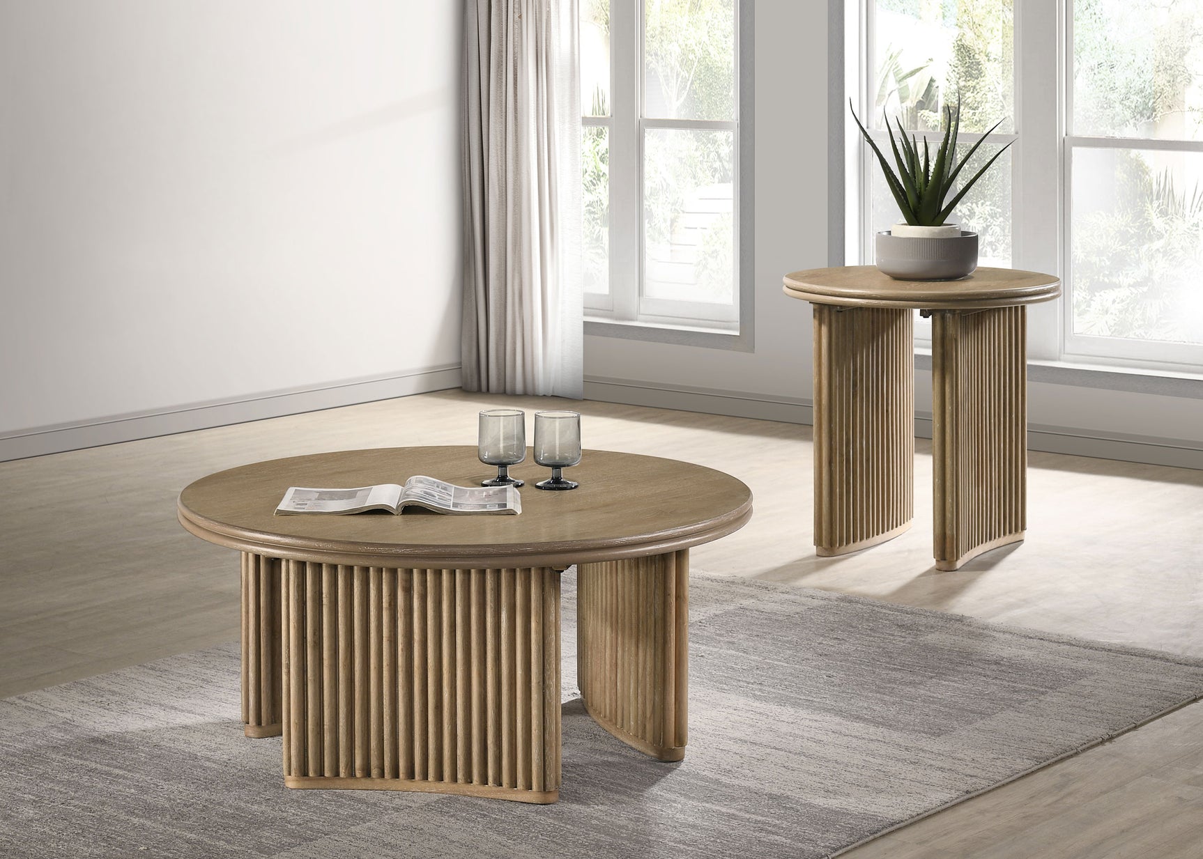 Tampa Furniture Outlet - Coaster - Adina 2-piece Round Coffee Table Set Distressed Light Brown - 722938-S2