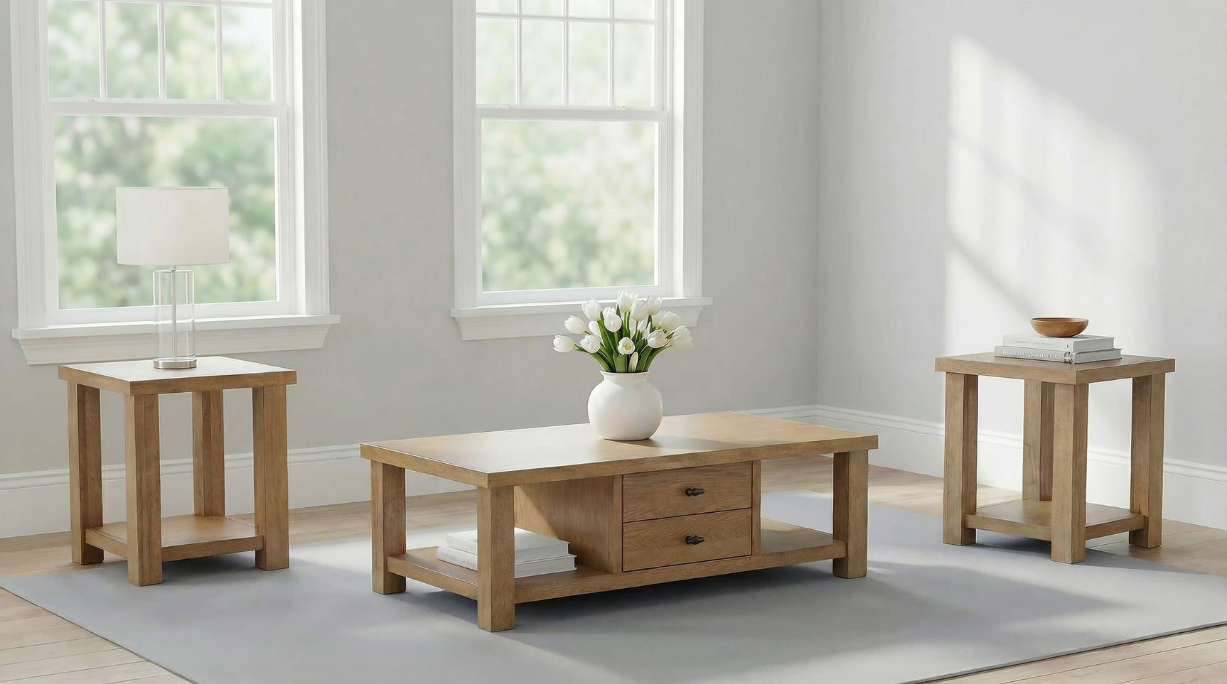 Tampa Furniture Outlet - Coaster - Beasley 3-Piece Wood Coffee Table Set Golden Oak - 723328-S3