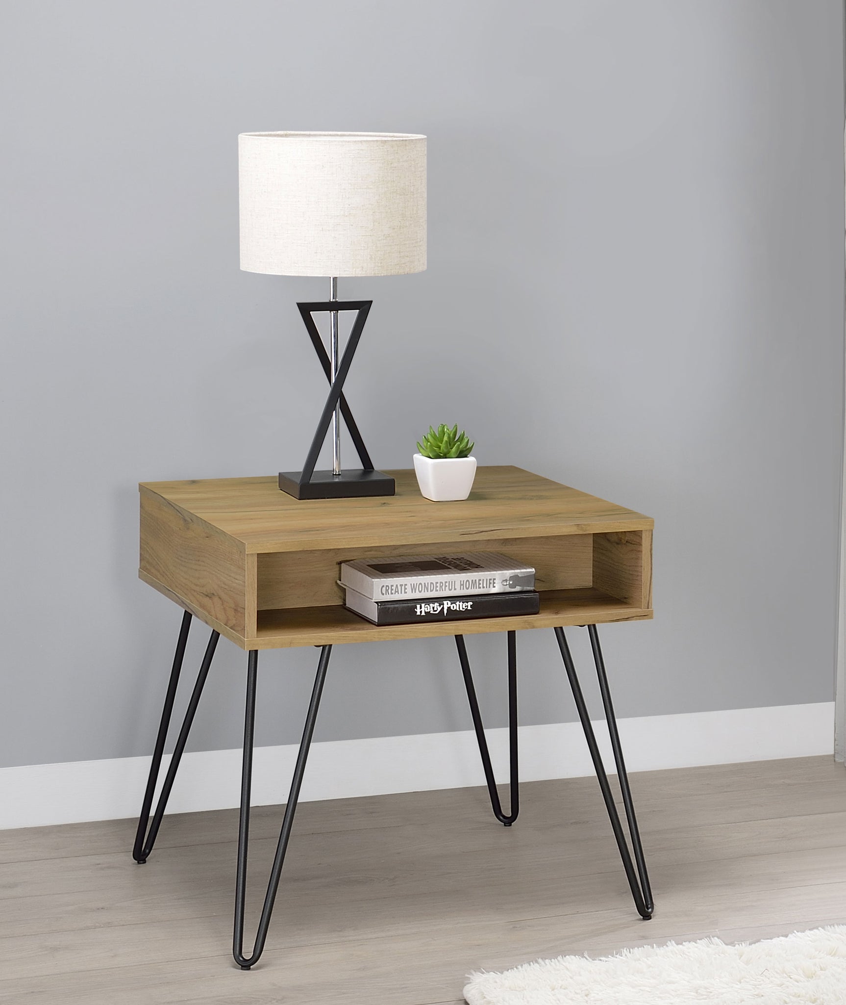 Fanning Engineered Wood Side End Table Golden Oak - Tampa Furniture Outlet